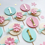 Wild One Cupcake Toppers Pink Mint party Floral Boho Wild One 