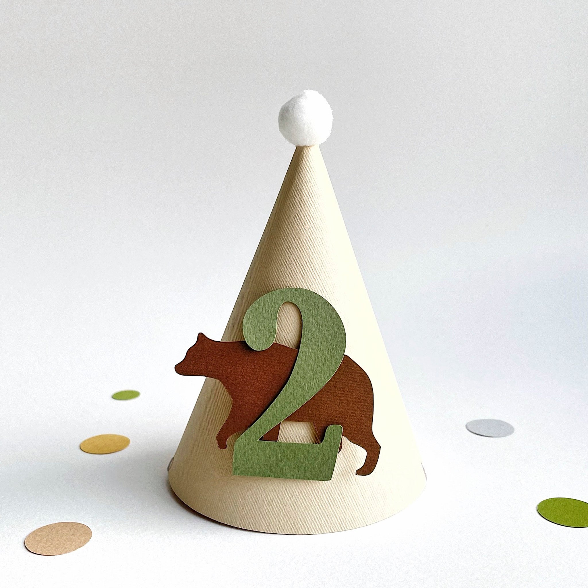 Party hat with number '2' and bear for Boy 2nd Birthday party