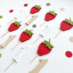 Strawberry Cupcake Toppers Strawberry 1st Birthday Party Decorations 