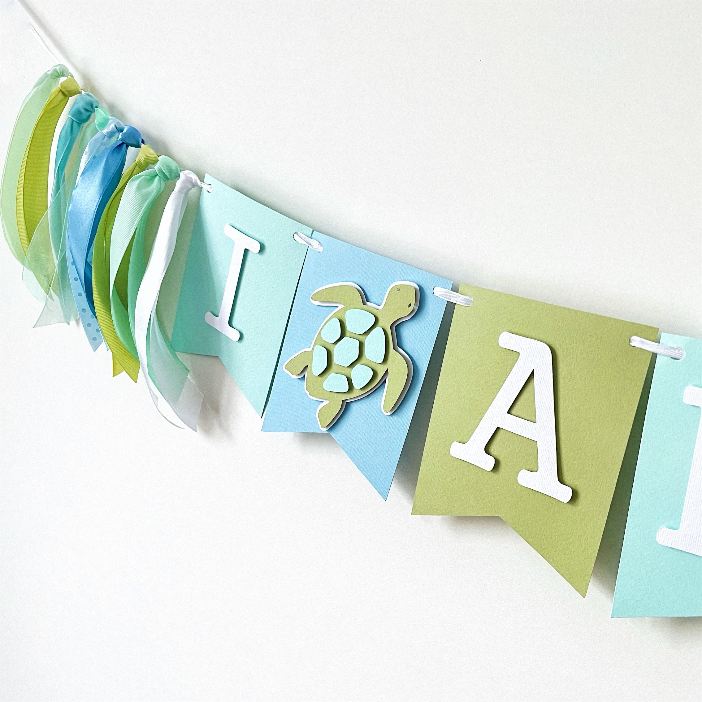 Sea Turtle "I Am Two" Birthday Banner - Under the Sea 2nd Birthday Party Decor