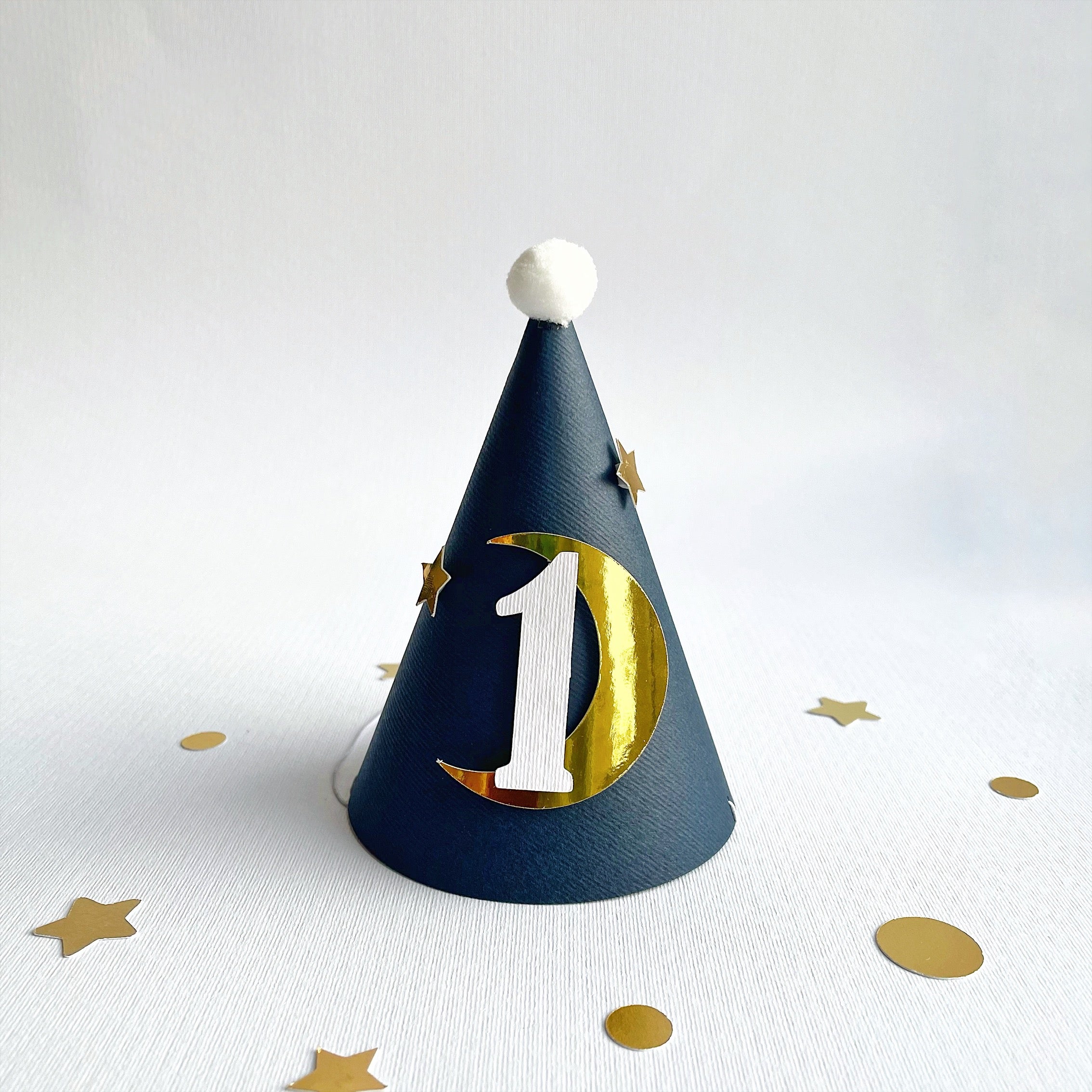 Over The Moon Party Hat Moon Navy Blue First Birthday Party