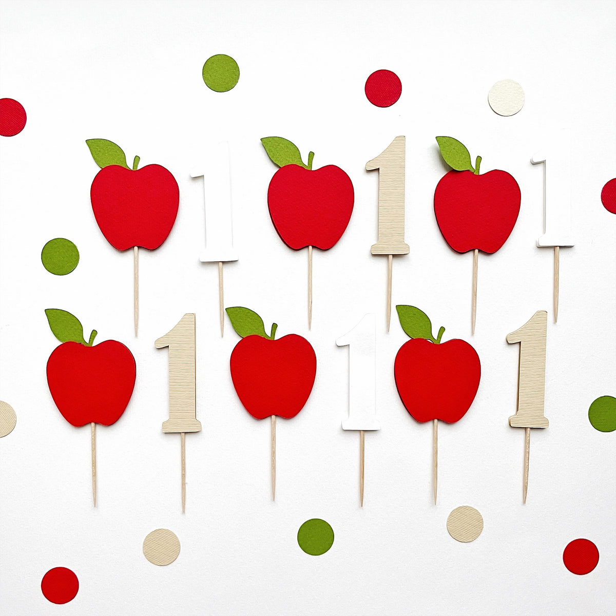 Red apple and kraft number 1 cupcake picks for Apple of Our Eye party