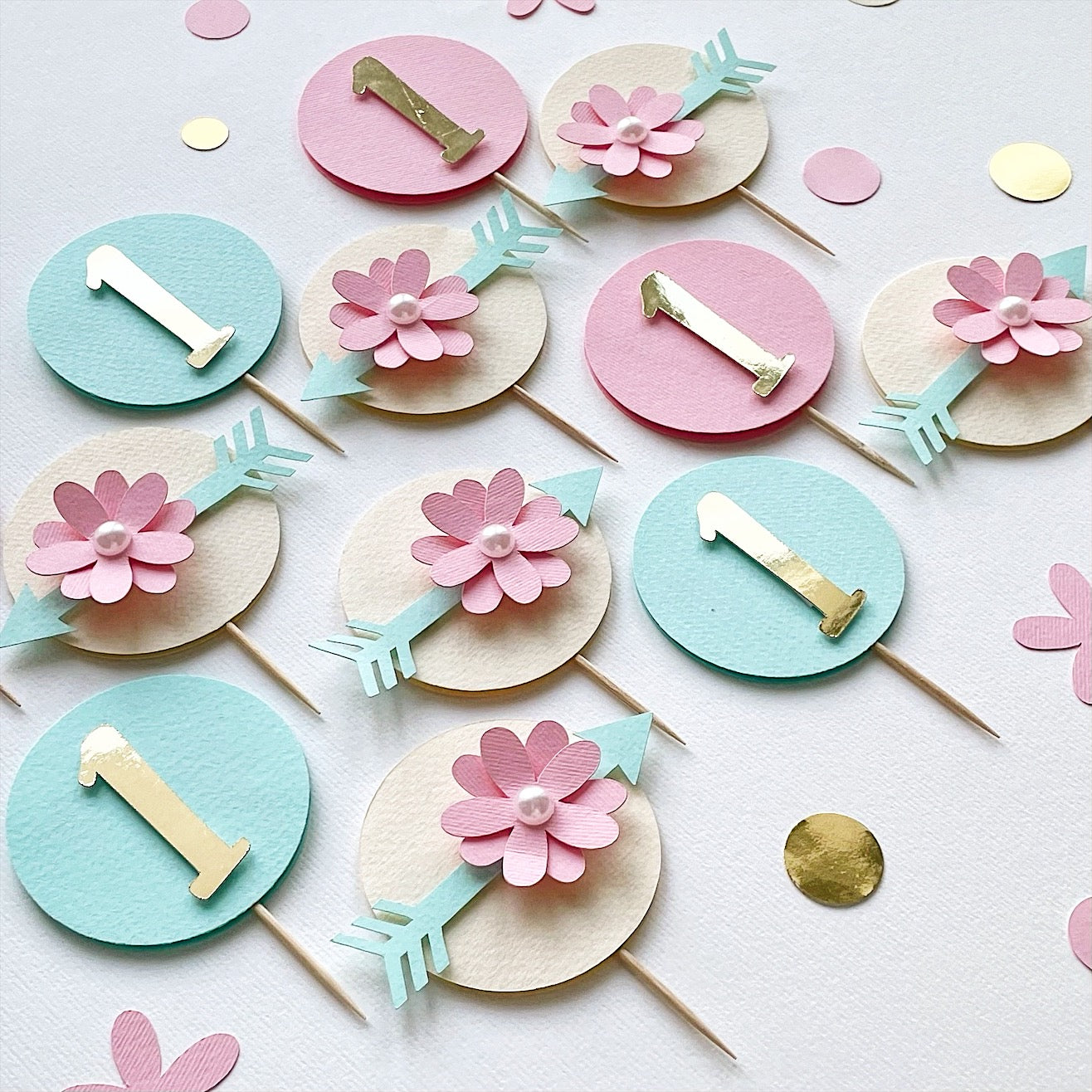 Wild One Cupcake Toppers Pink Mint party Floral Boho Wild One 