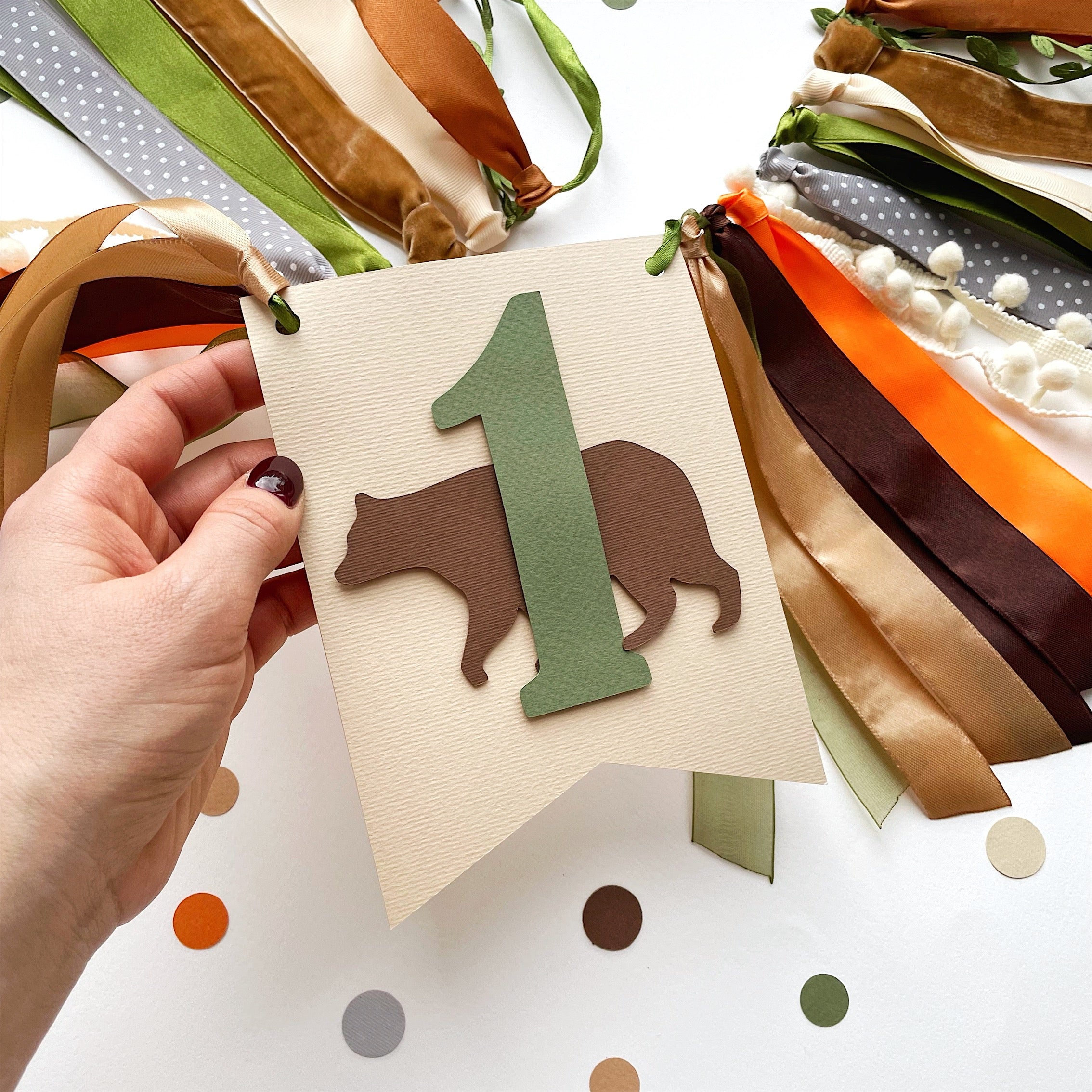 Woodland Bear Highchair Banner - 1st Birthday Party Decoration