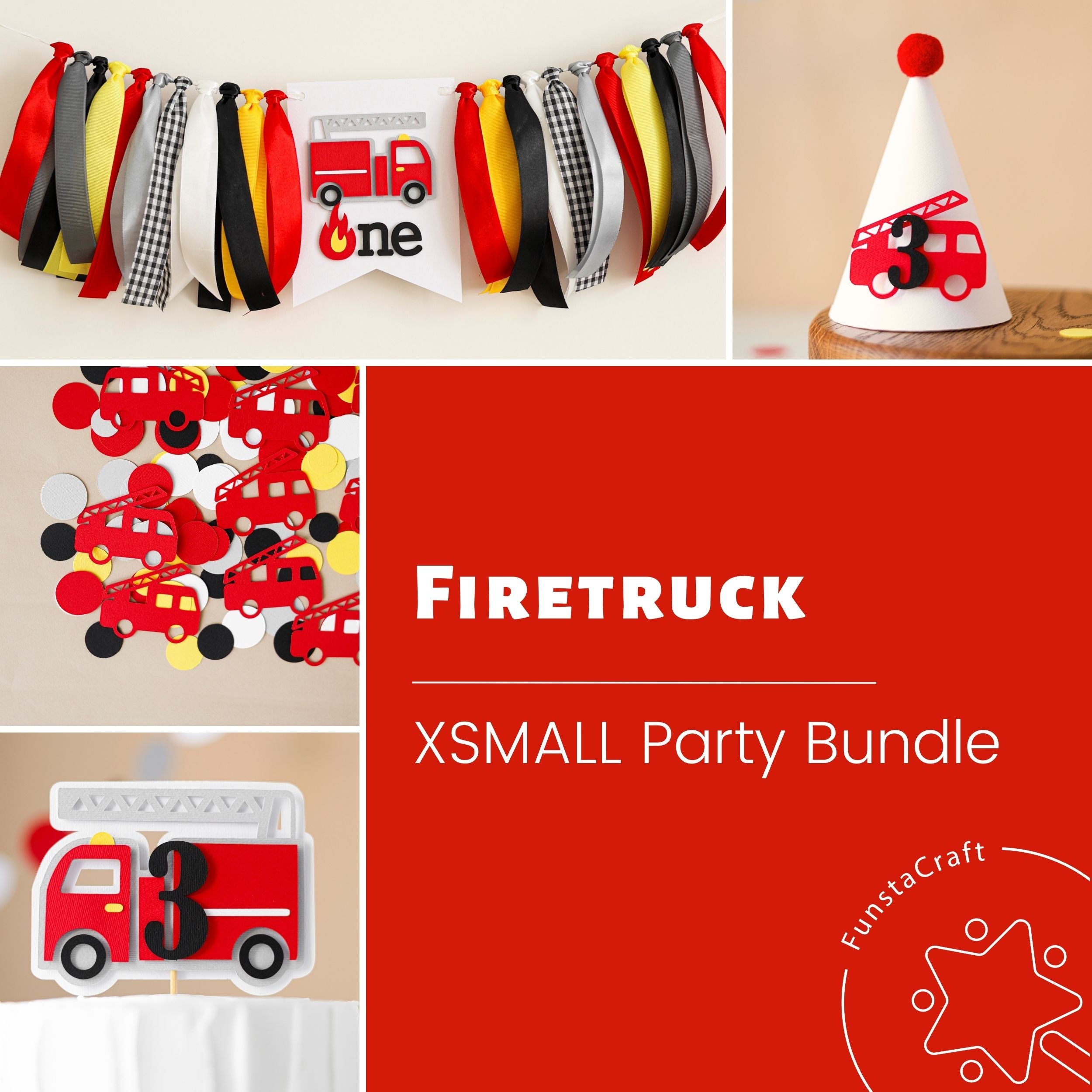 Firetruck Birthday Bundle - Little Fireman Party Decorations - Three Alarm Fire Theme