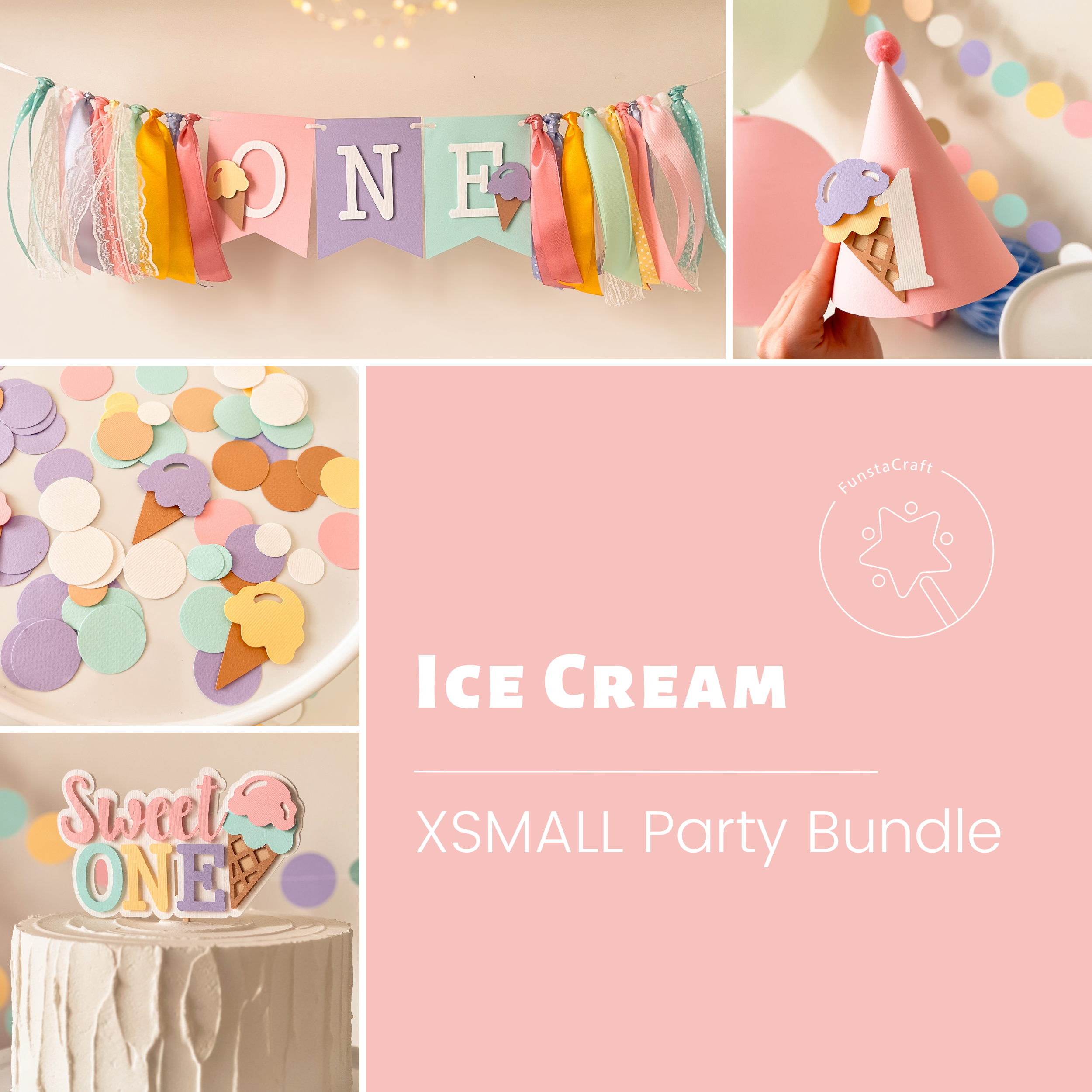 Sweet One Party Supplies, Ice Cream Party Bundle for Girl 1st Birthday