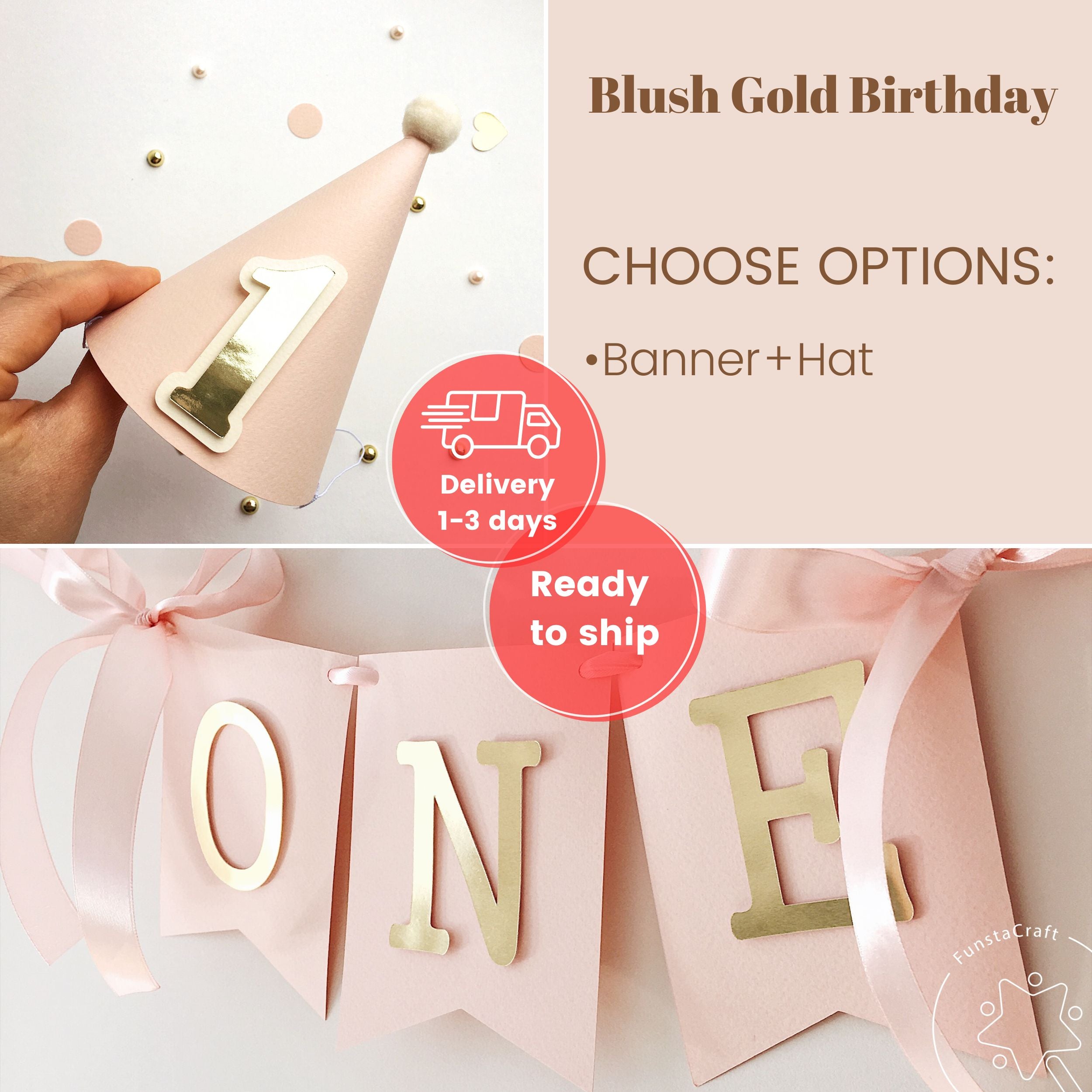 High Chair Banner for Girl 1st Birthday - Blush Gold Party Decorations RTS