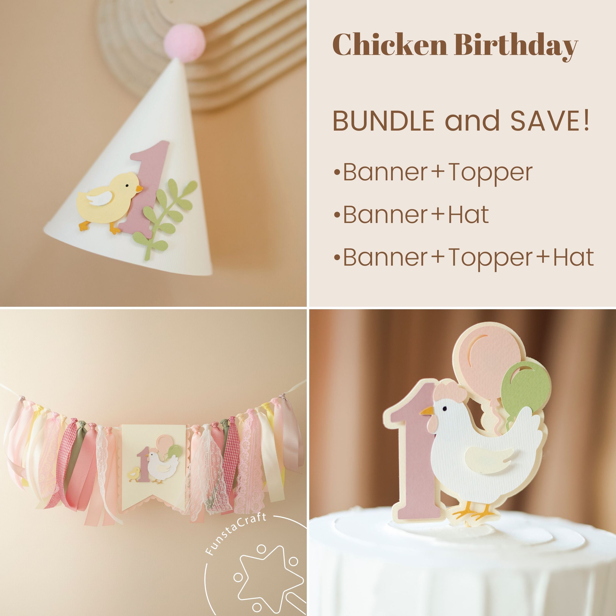 Chicken 1st Birthday Highchair Banner: This Chick is ONE