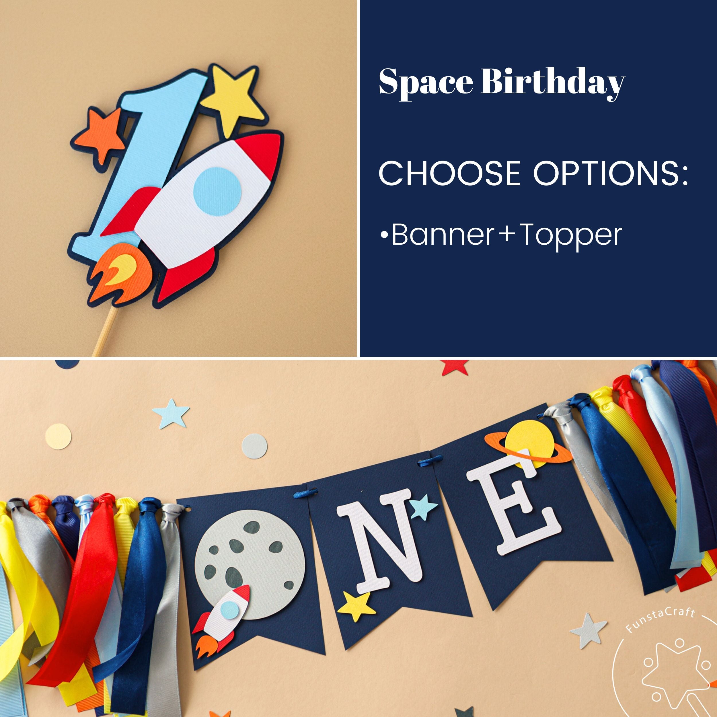 Space ONE High Chair Banner - First Trip Around the Sun Birthday Decorations