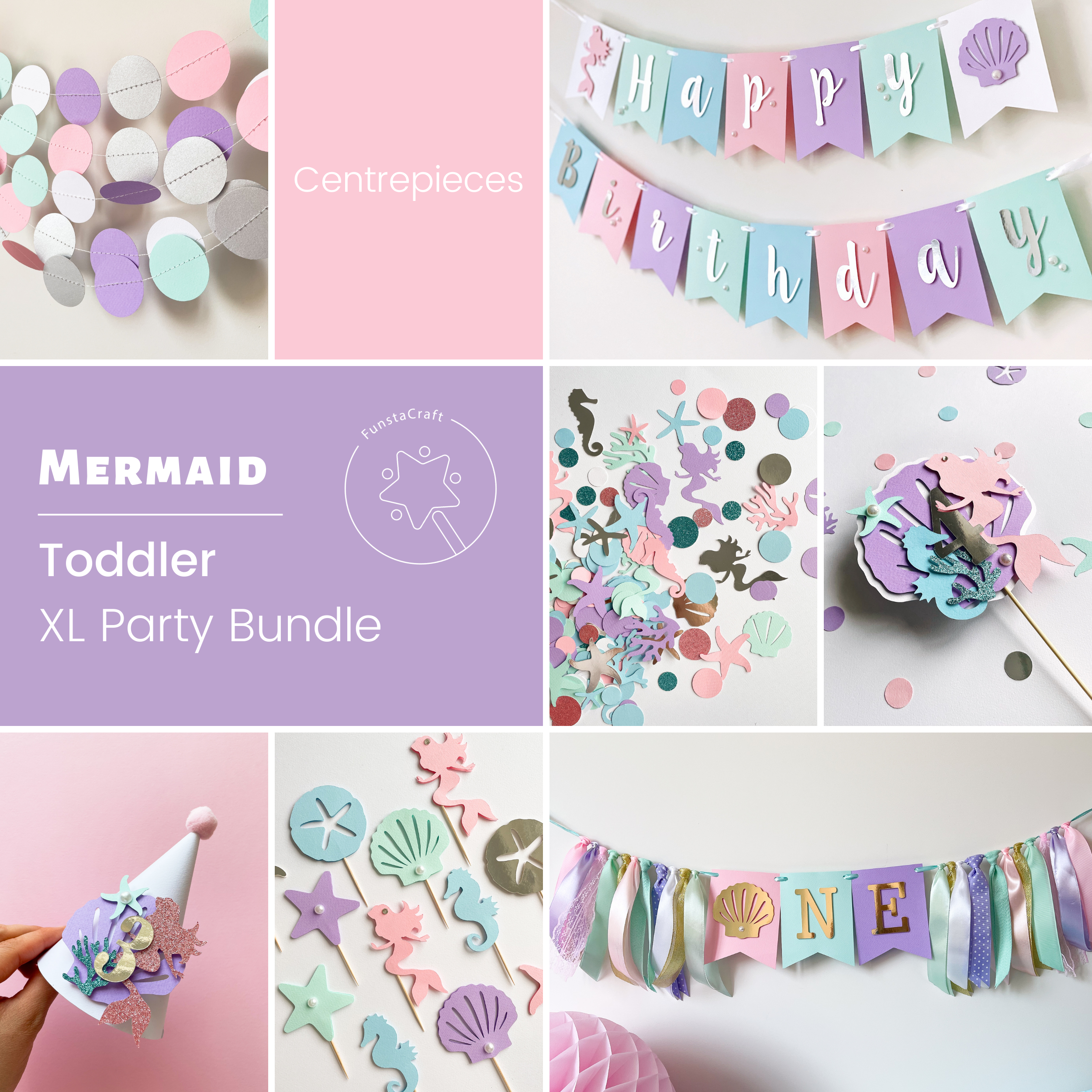 Mermaid Birthday Party Bundle Mermaid Toddler Party Decor Under the Sea Little Mermaid Sea Shells Horse Themed party