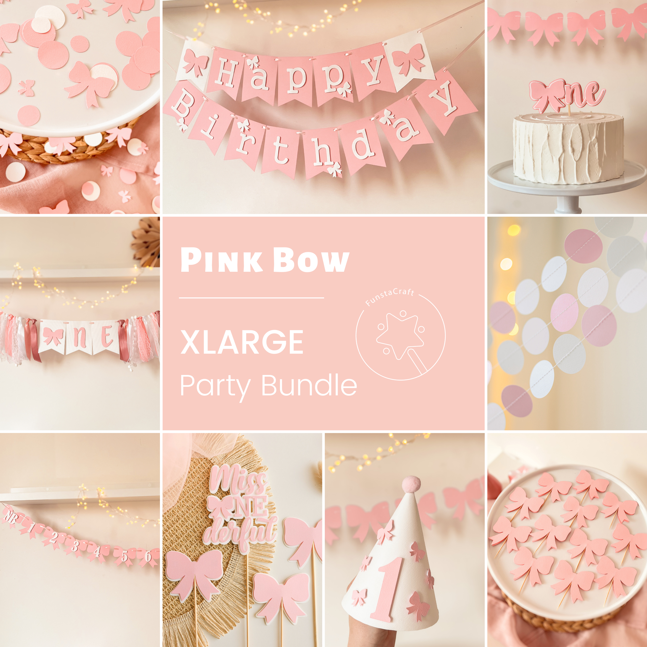 Pink Bow Bundle Coquette Birthday Pink Blush Birthday party Pink Ribbon Theme