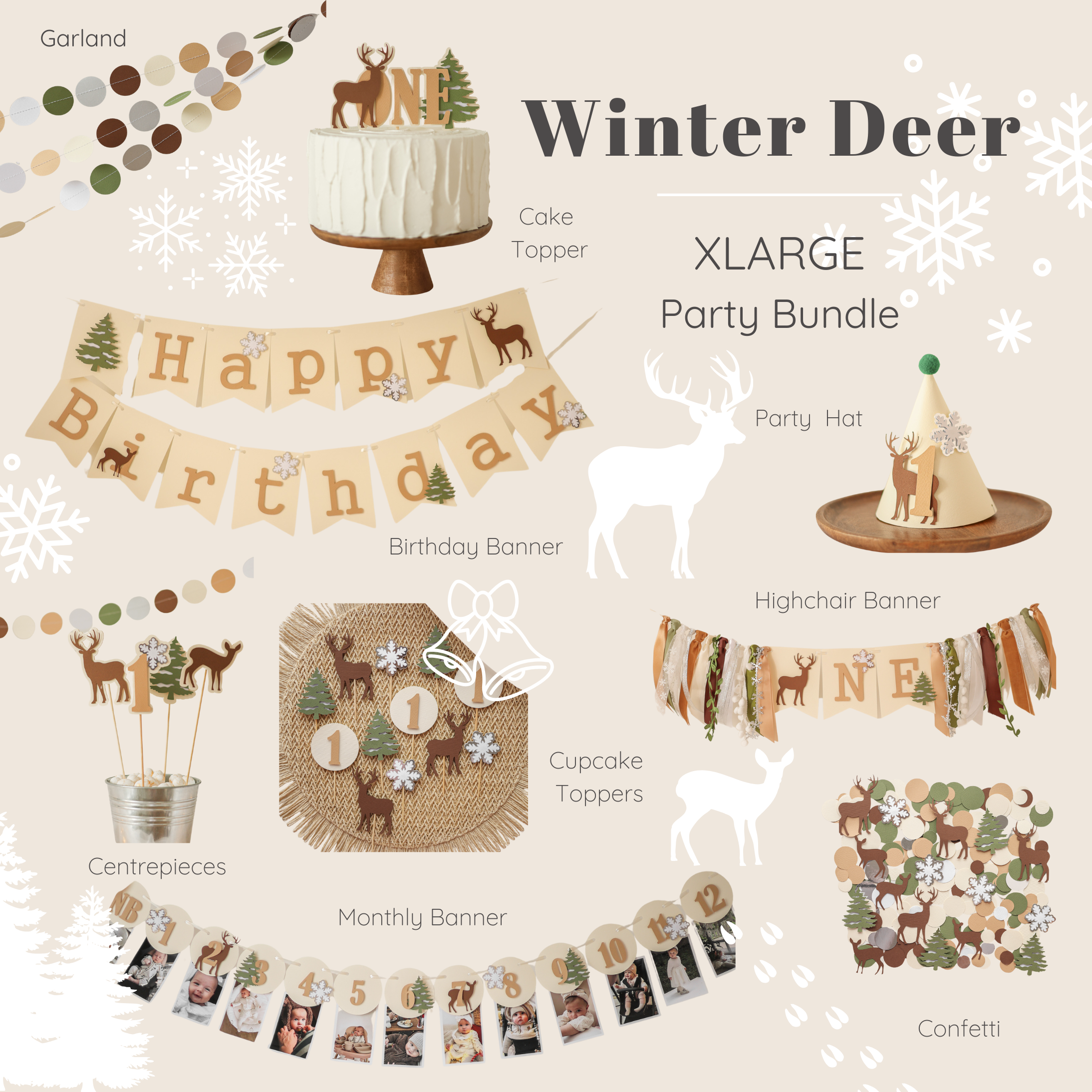 Deer Winter Onederland 1st Birthday Bundle Christmas Birthday party 