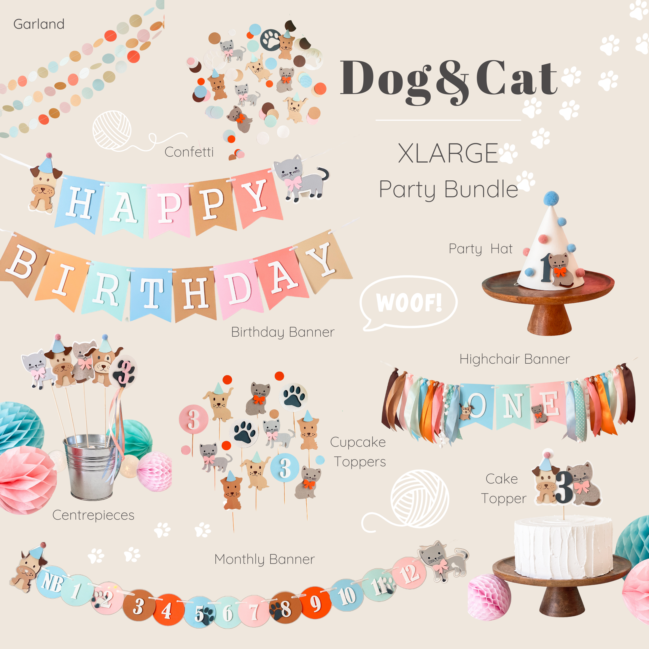 Two Let the Dogs Out, Cat and Dog Birthday Bundle, Kitten Puppy Banner