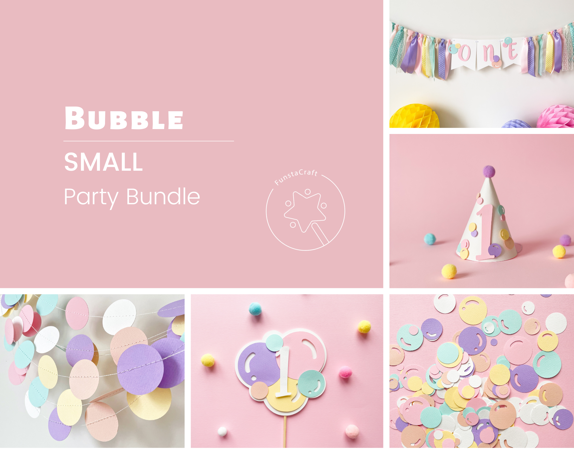 Bubble 1st Birthday Party Bundle Girl Summer Birthday Bubbles of Fun 1st Birthday or Bubble Pop Party