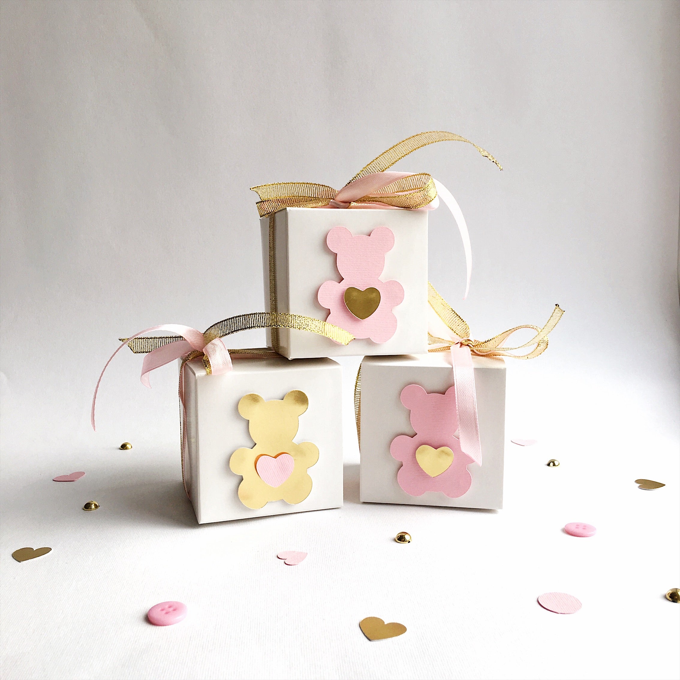 Teddy Bear Favor Boxes Rose Blush Gold Girl 1st Birthday Decorations Girl Baby Shower Gift Favor Boxes Bags Thank You Favor
