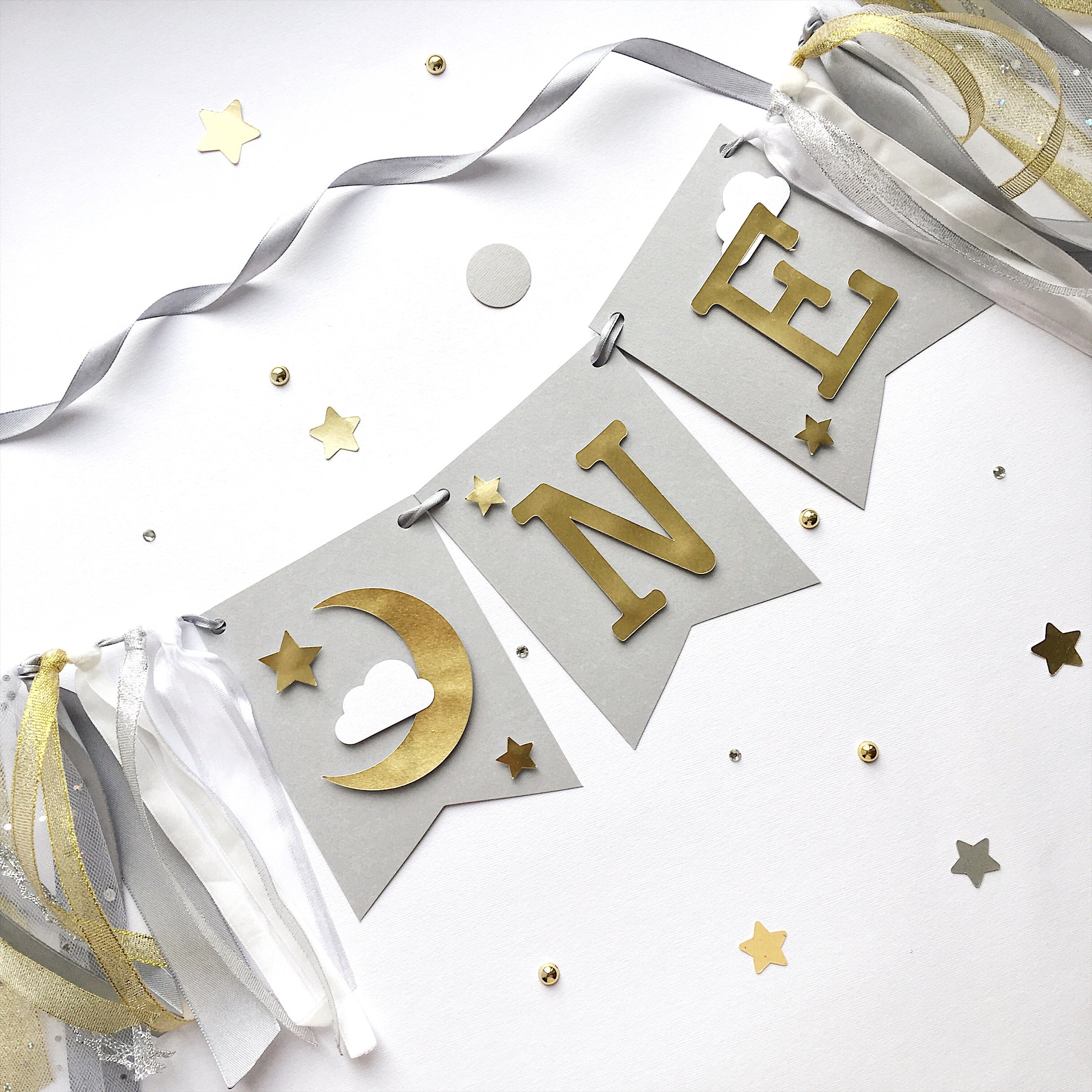 Moon Stars One High Chair Banner Moon Star Theme 1st Birthday Party Decorations Love You to the Moon and Back theme Moon Star Party 