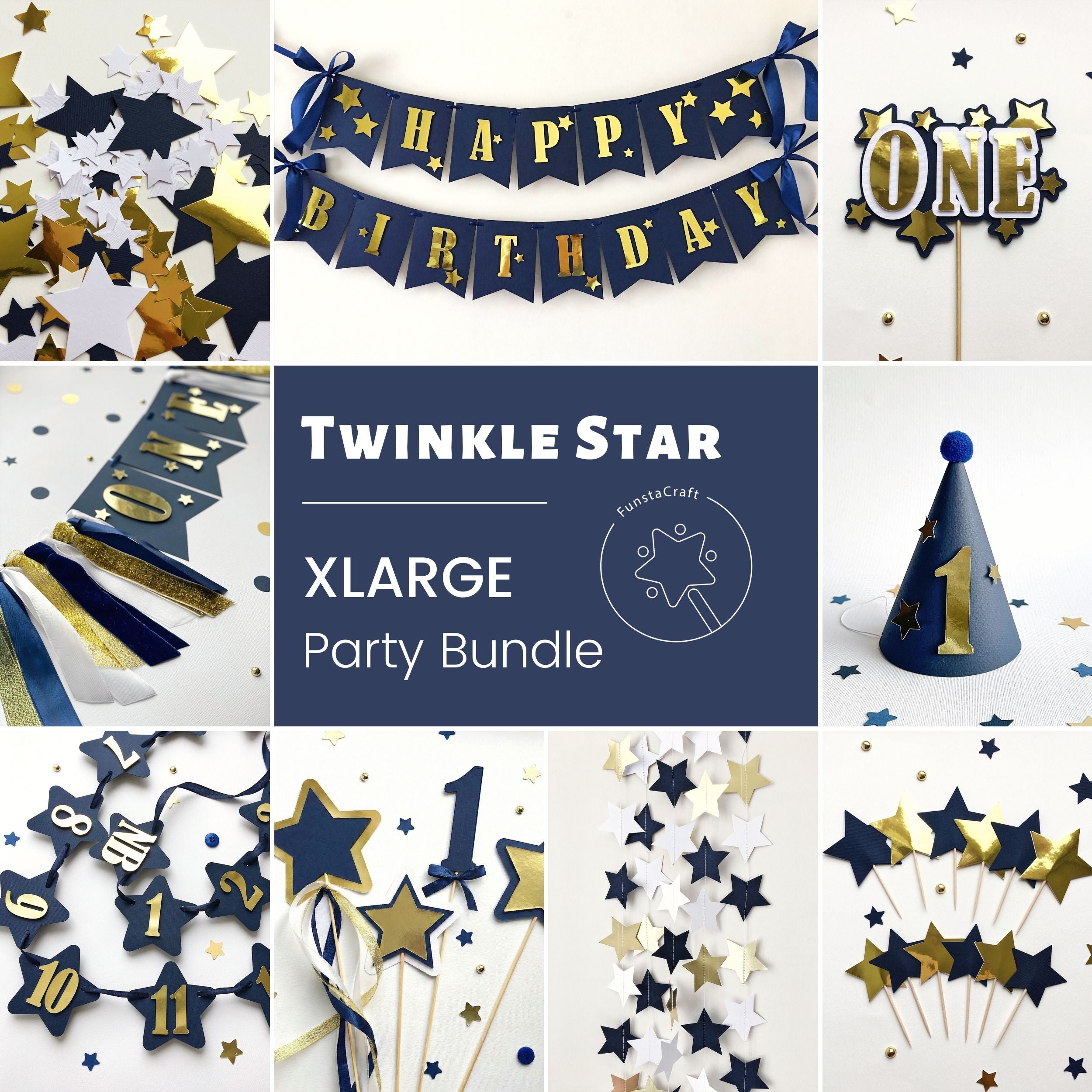 Twinkle Little Star 1st Birthday Bundle - Navy Blue Boy Party Decorations