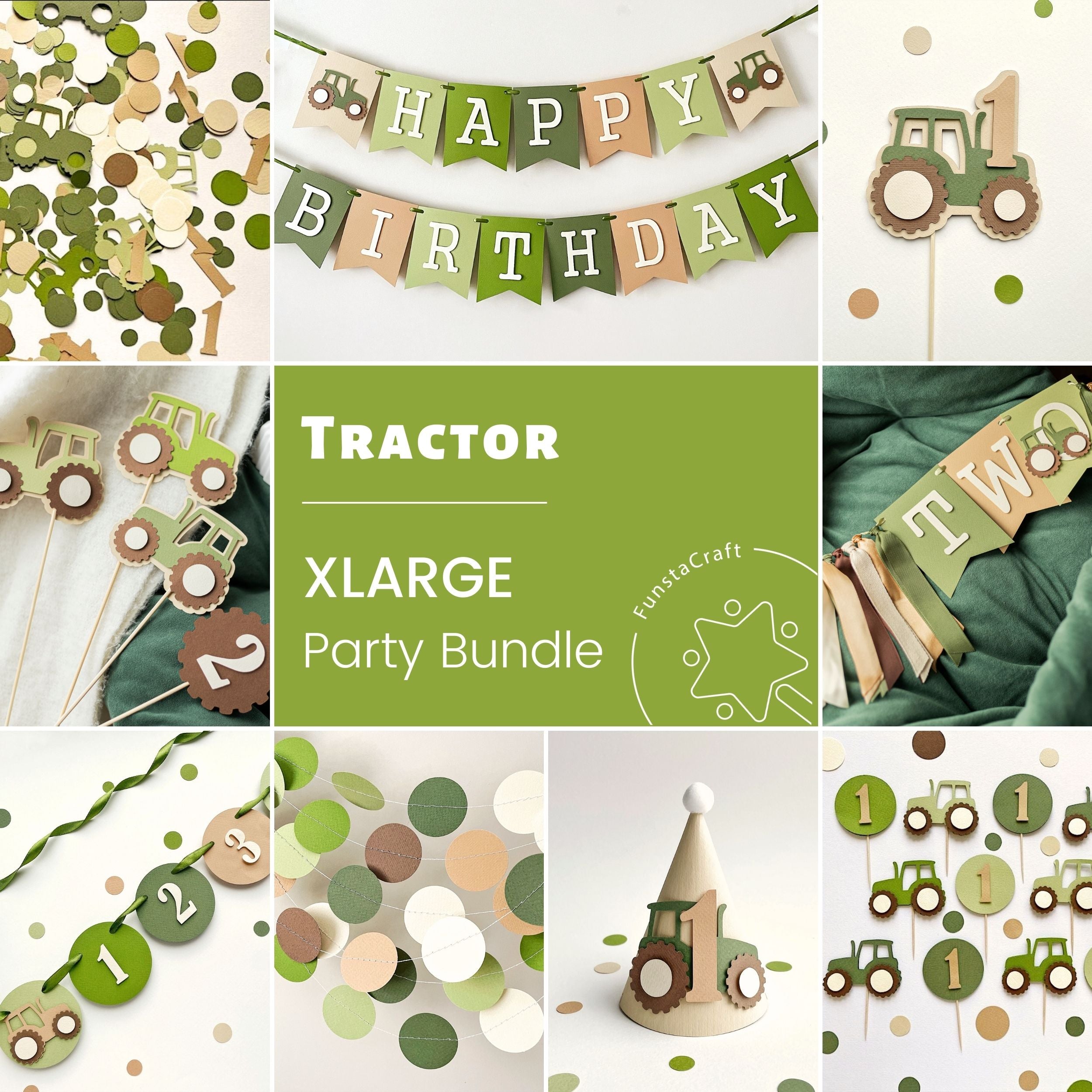 Green Tractor Birthday Party Bundle - Farm Theme Boys Decorations