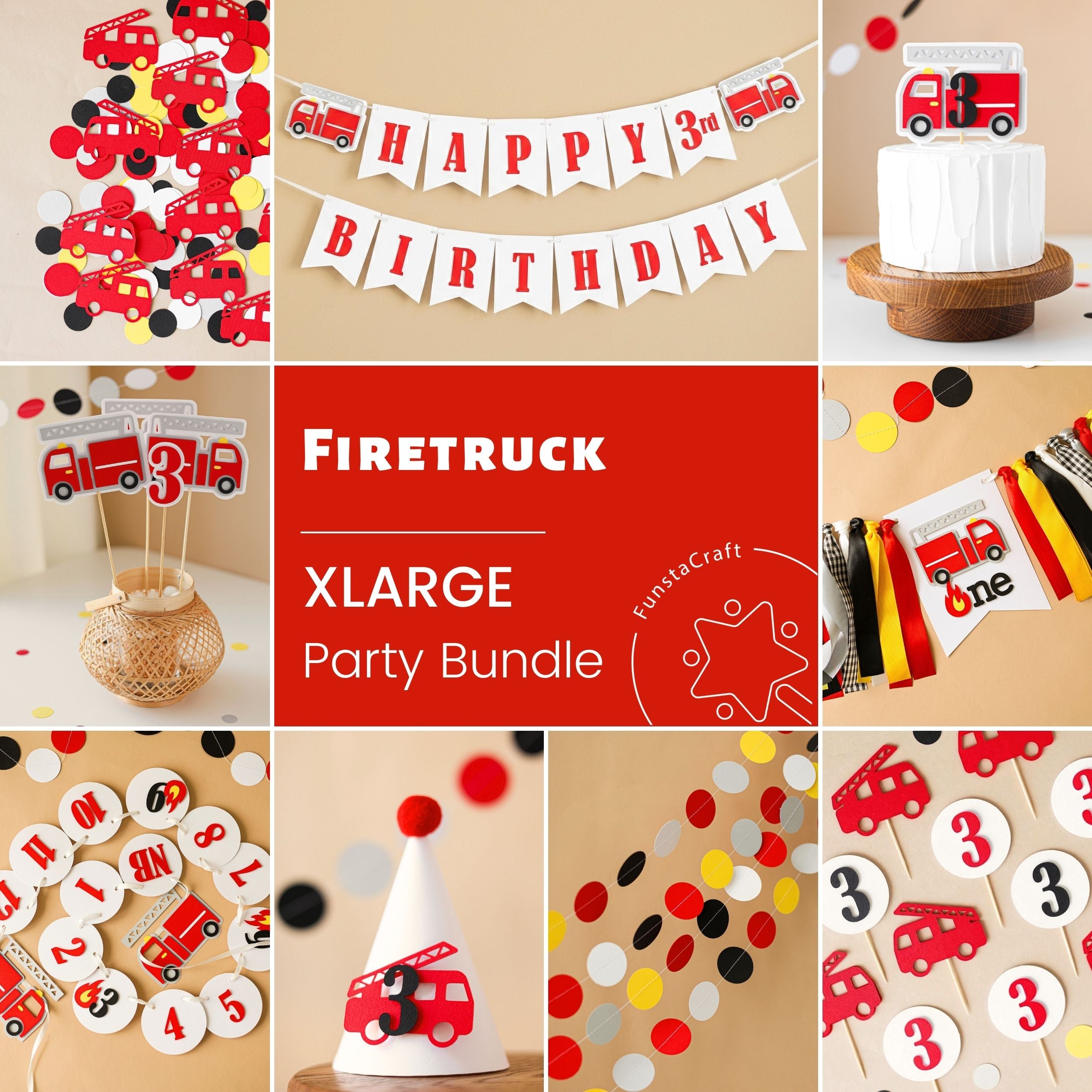 Firetruck Birthday Bundle - Little Fireman Party Decorations - Three Alarm Fire Theme