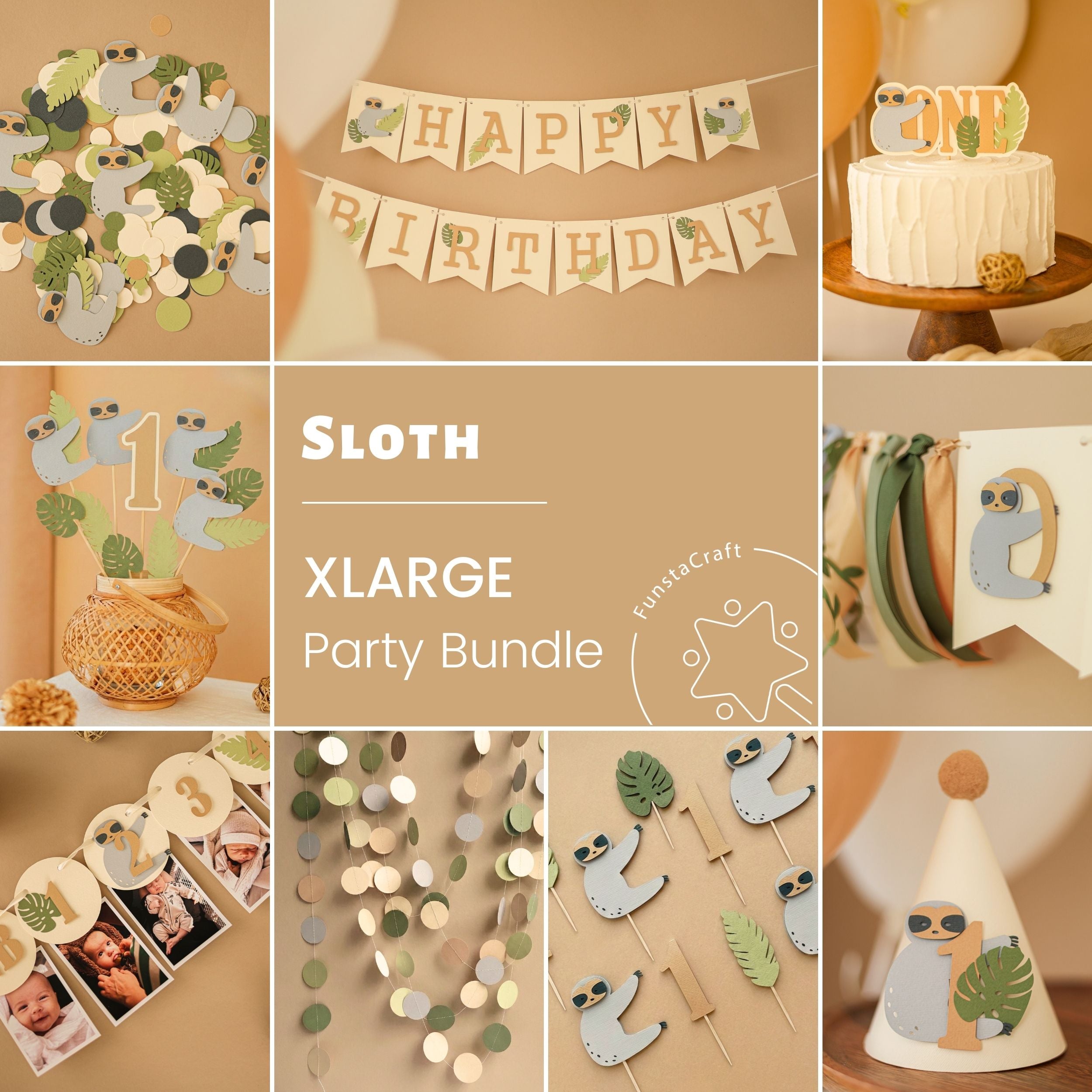 Sloth 1st Birthday Decorations Bundle