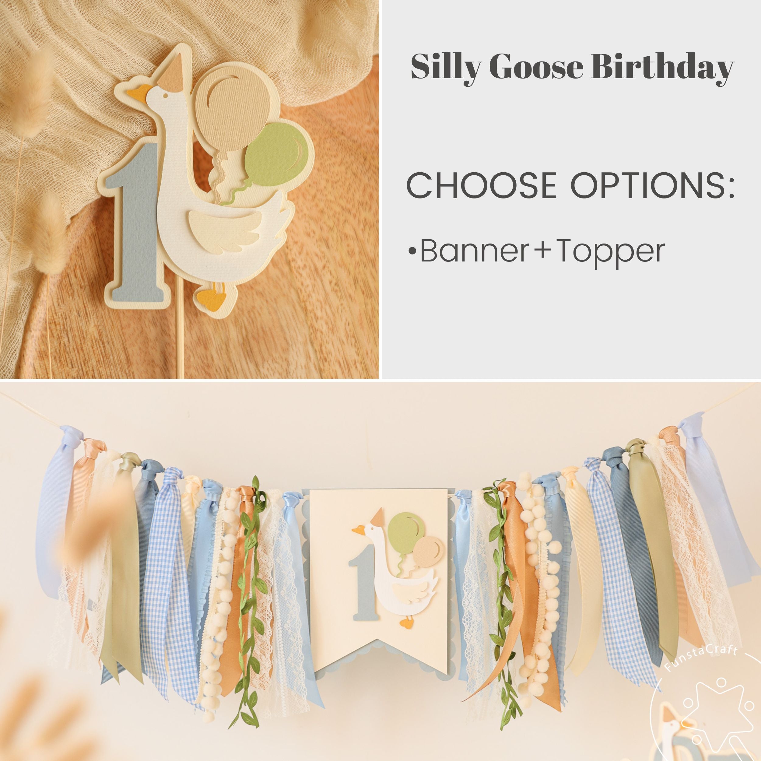 ONE Silly Goose Dusty Blue Highchair Banner - Ready To Ship