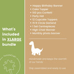 Dino 1st Birthday bundle - Dinosaur Happy Birthday Banner in sage green and terracotta for 1st birthday