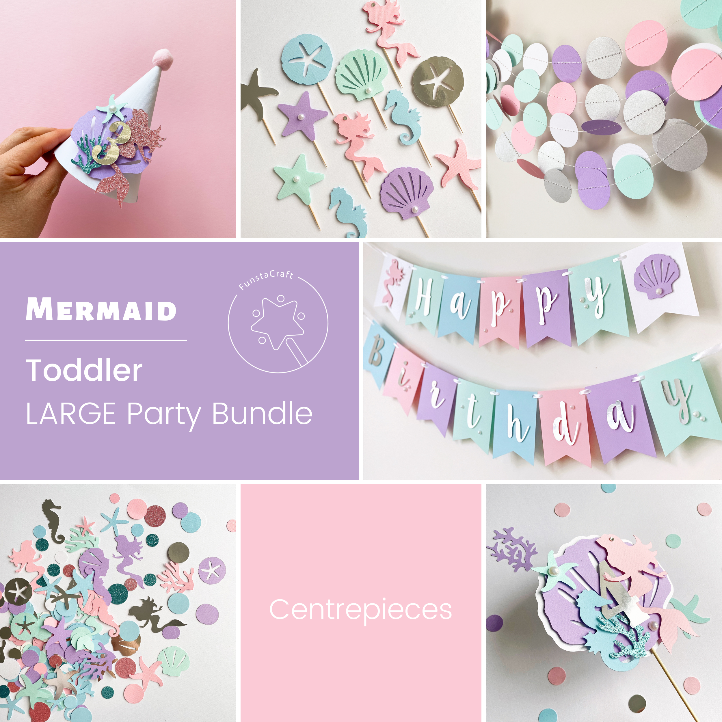 Mermaid Birthday Party Bundle Mermaid Toddler Party Decor Under the Sea Little Mermaid Sea Shells Horse Themed party