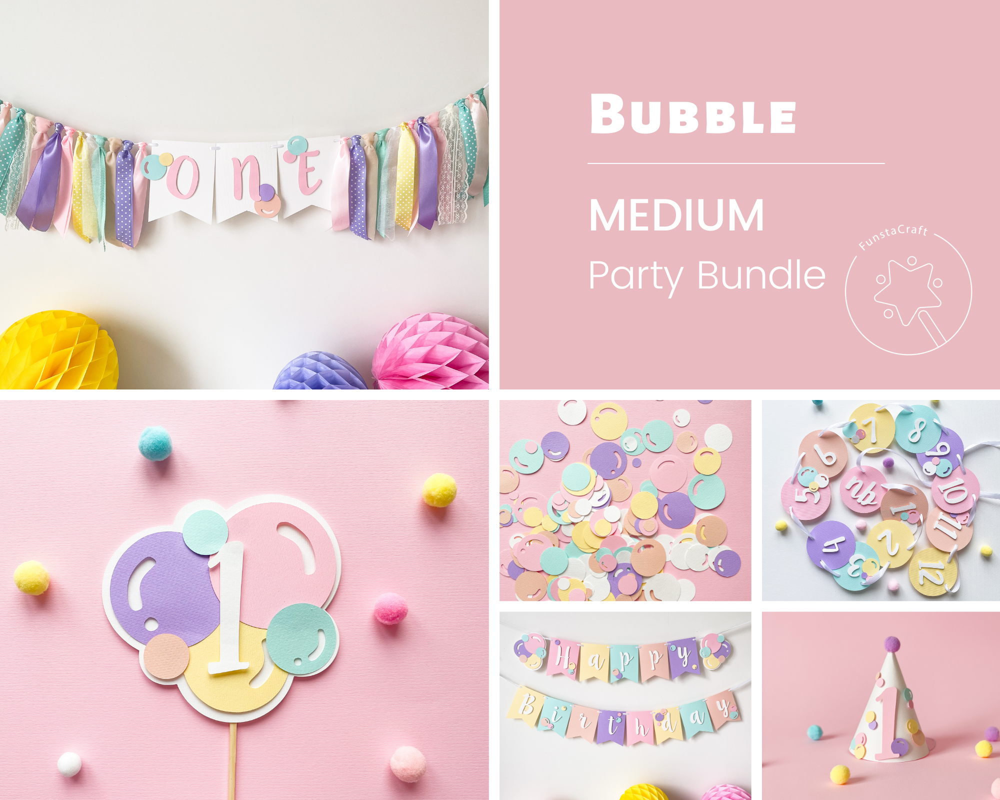 Bubble 1st Birthday Party Bundle Girl Summer Birthday Bubbles of Fun 1st Birthday or Bubble Pop Party