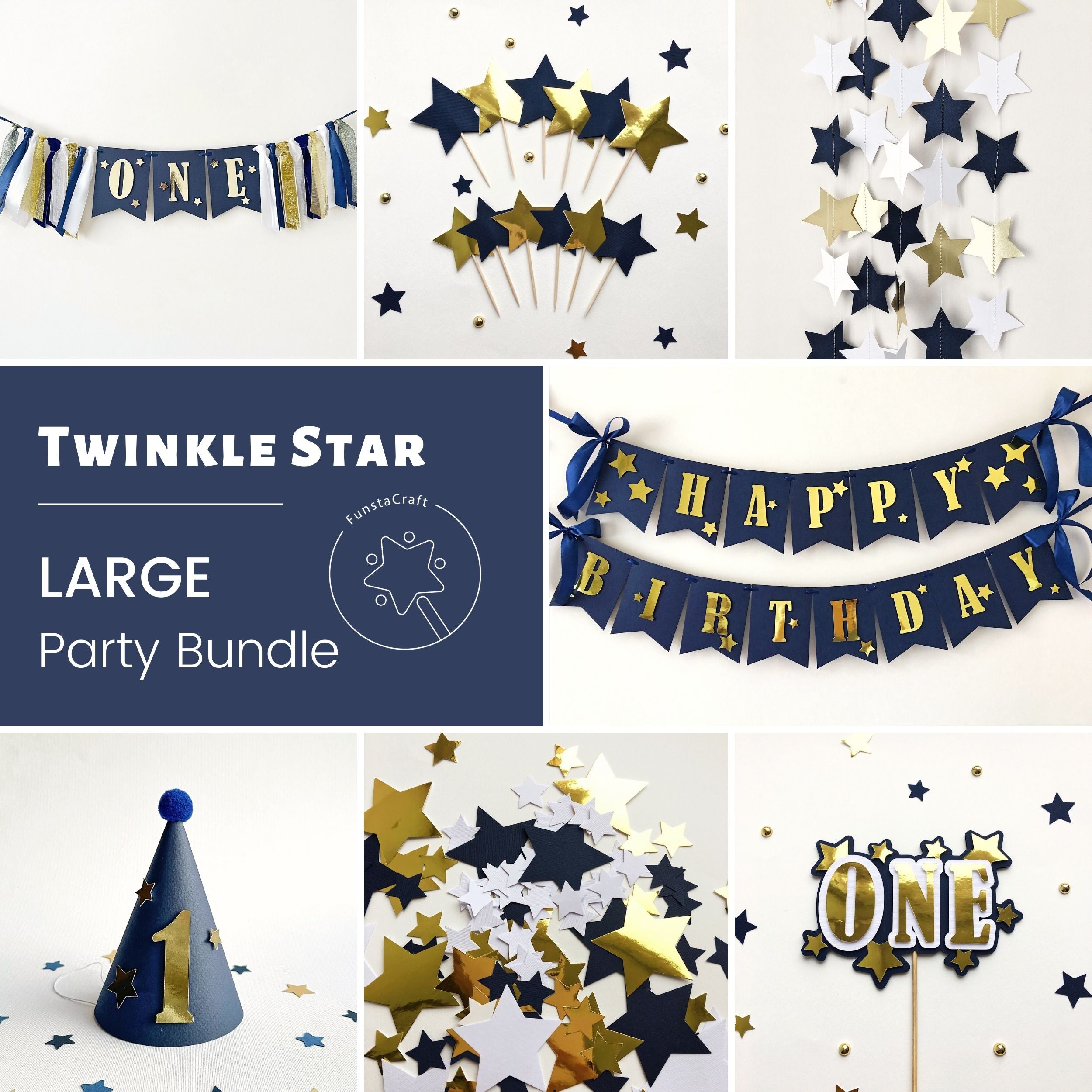 Twinkle Little Star 1st Birthday Bundle - Navy Blue Boy Party Decorations
