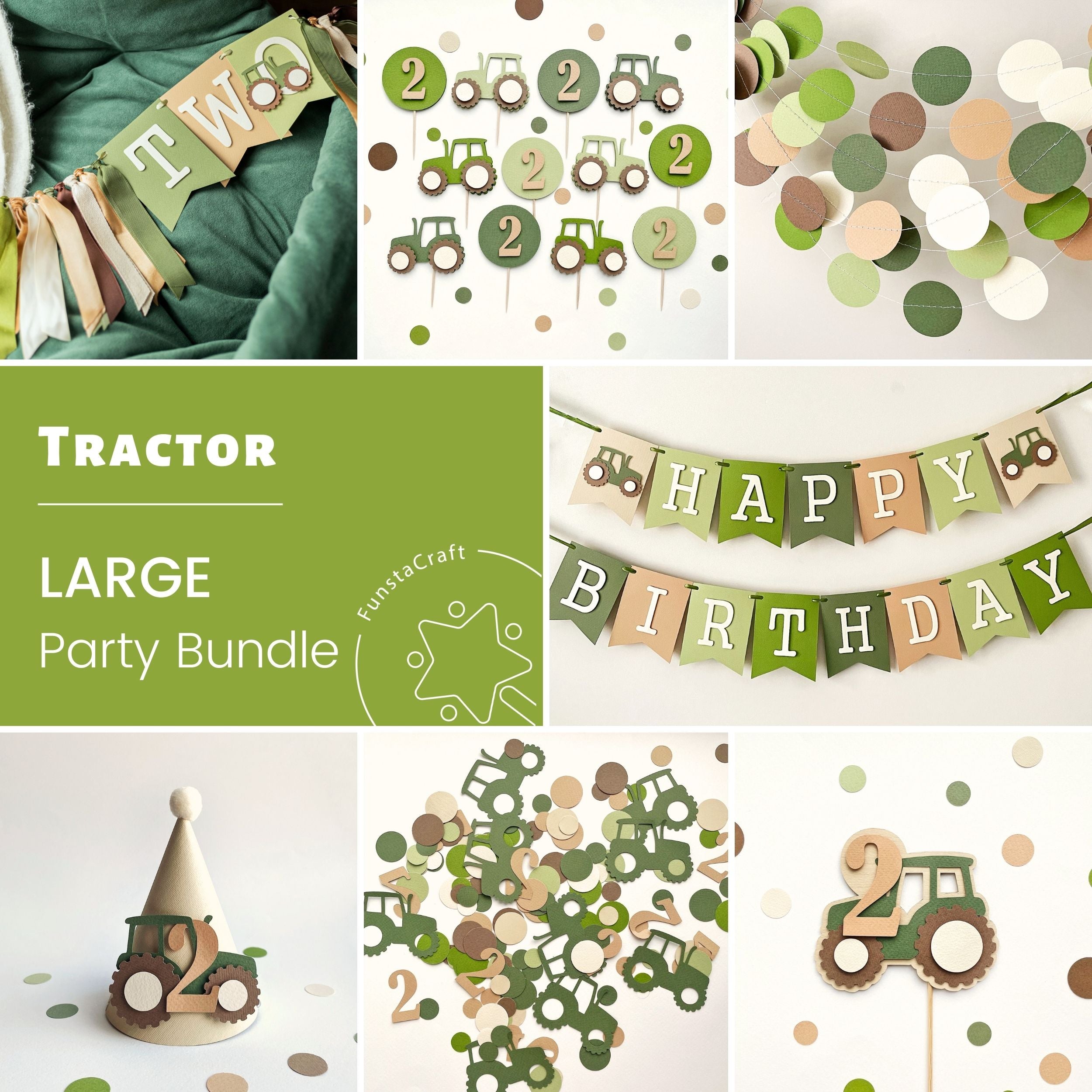 Green Tractor Birthday Party Bundle - Farm Theme Boys Decorations