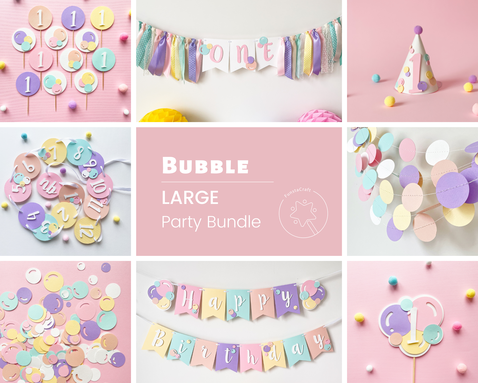 Bubble 1st Birthday Party Bundle Girl Summer Birthday Bubbles of Fun 1st Birthday or Bubble Pop Party