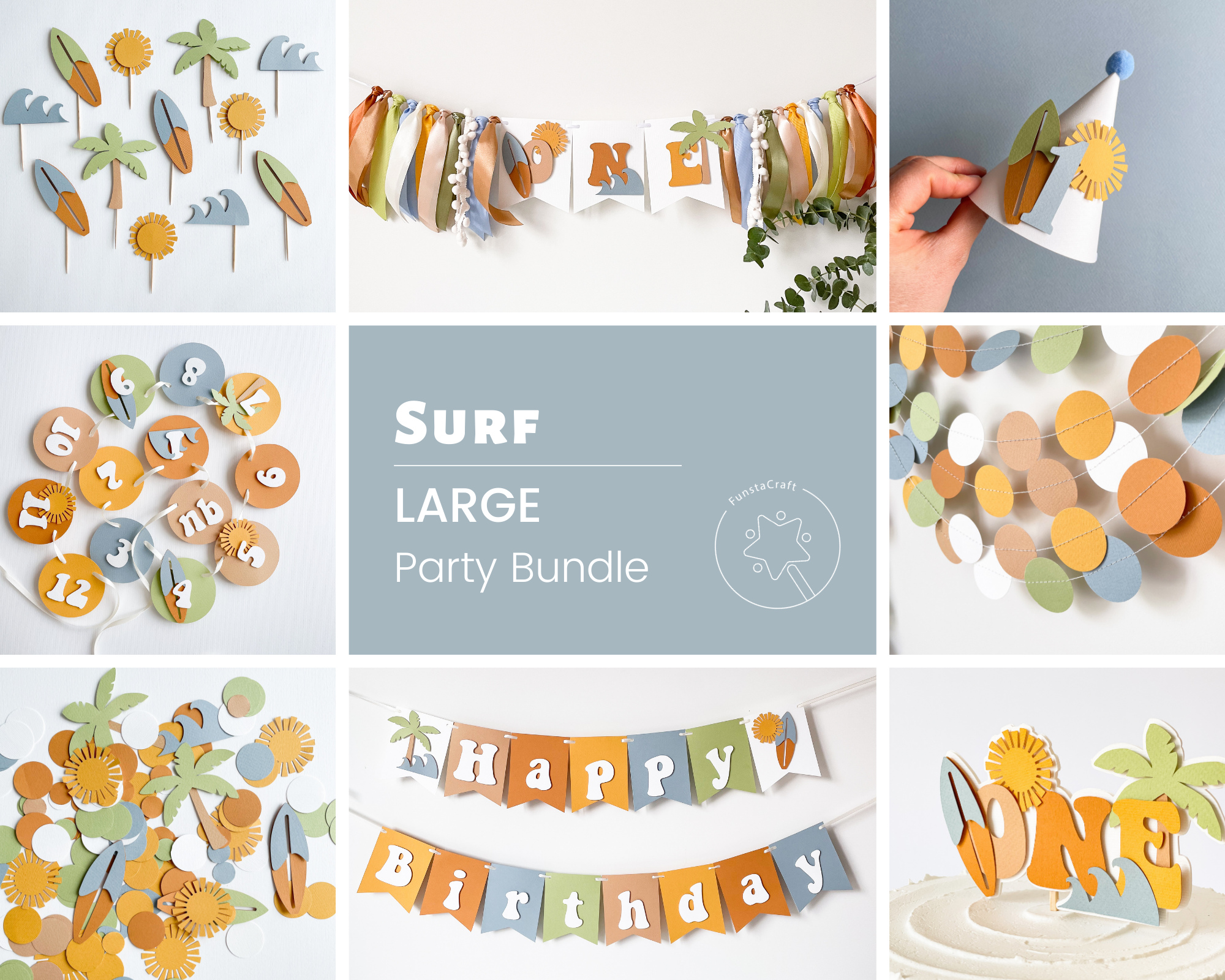 Surf 1st Birthday Party Bundle Retro Surf 1st Birthday Decorations The Big One Surf Themed Beach Summer Little Surfer Sun & Wave Surf Surfboard theme One Year of Surf Board party