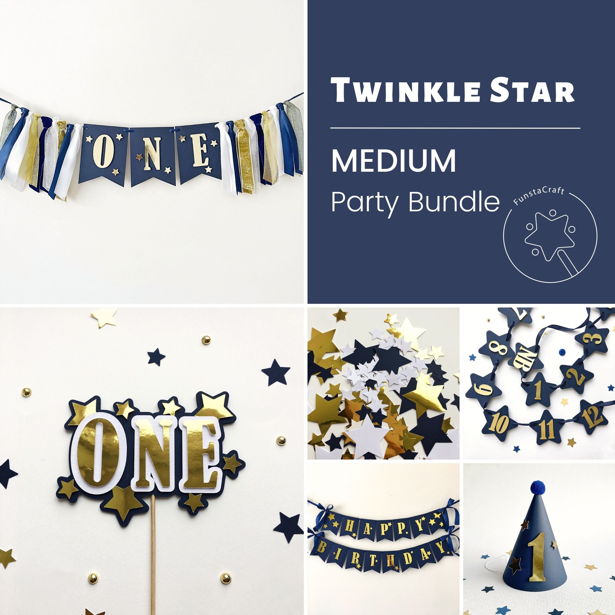 Twinkle Little Star 1st Birthday Bundle - Navy Blue Boy Party Decorations