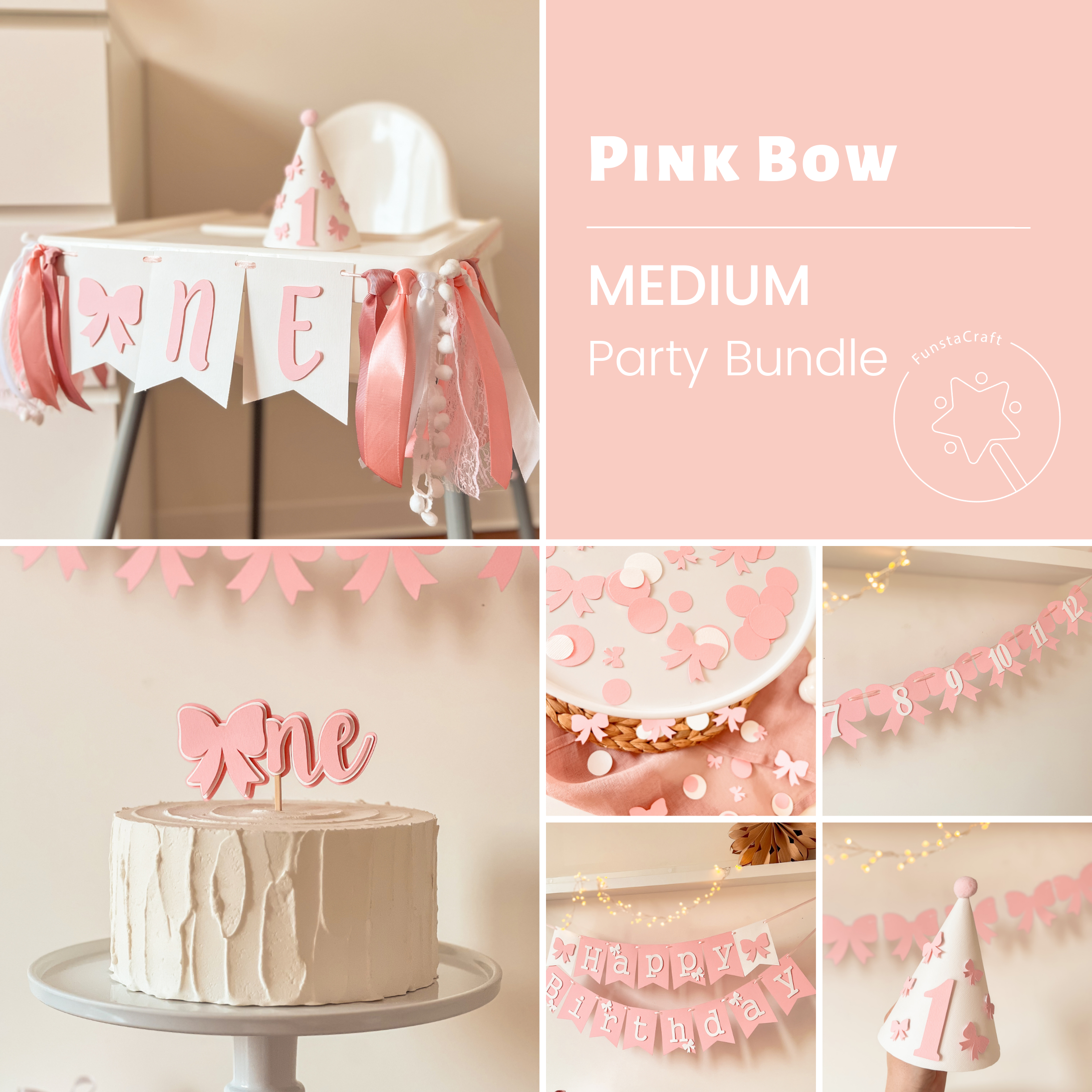 Pink Bow Bundle Coquette Birthday Pink Blush Birthday party Pink Ribbon Theme