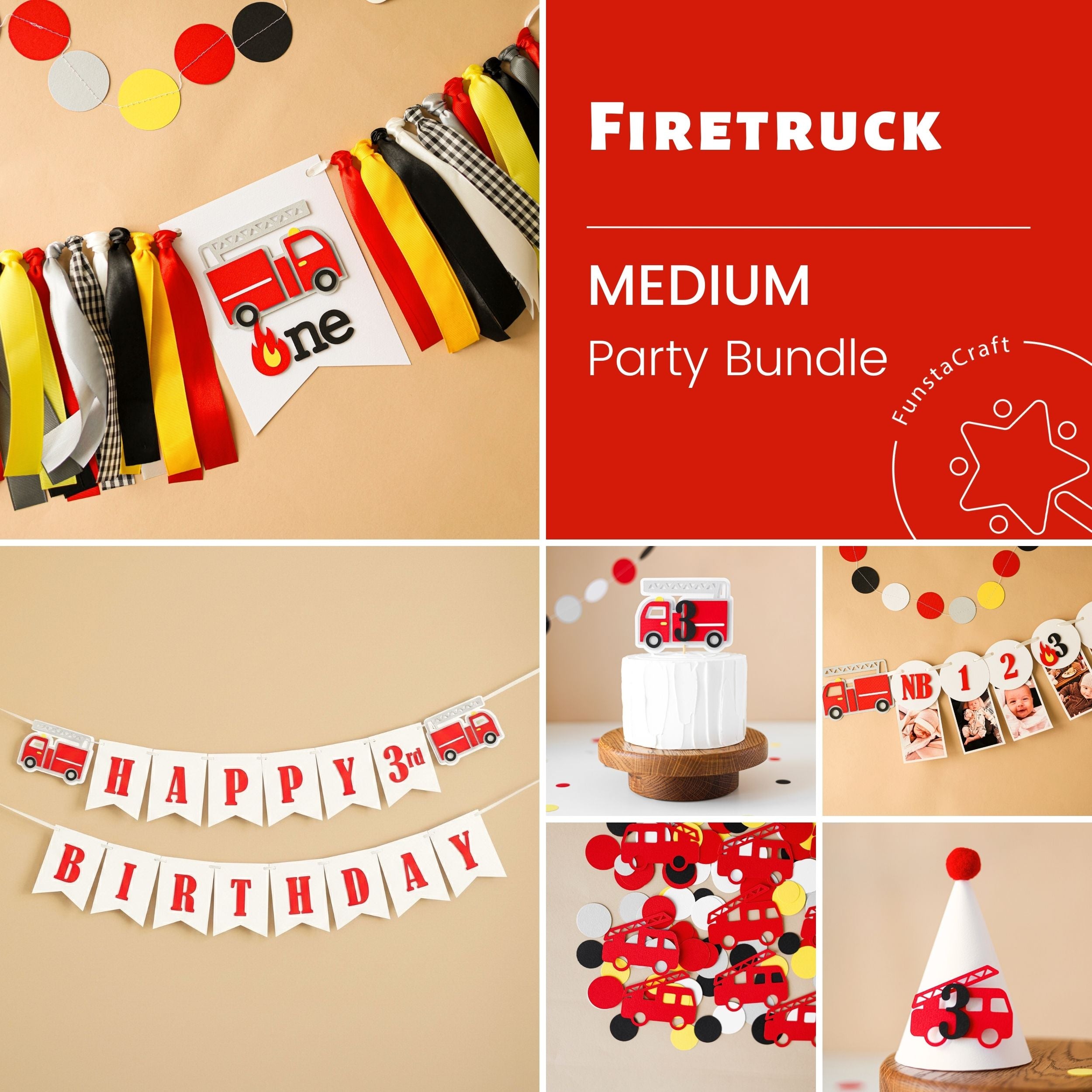 Firetruck Birthday Bundle - Little Fireman Party Decorations - Three Alarm Fire Theme