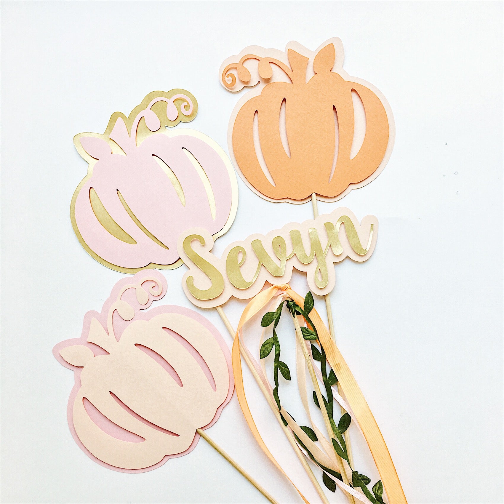 Personalized Pumpkin Centerpieces Fall Baby Girl Shower Our Little Pumpkin Cake Topper with Name 1st Birthday Decorations Fall Birthday Table Decor 