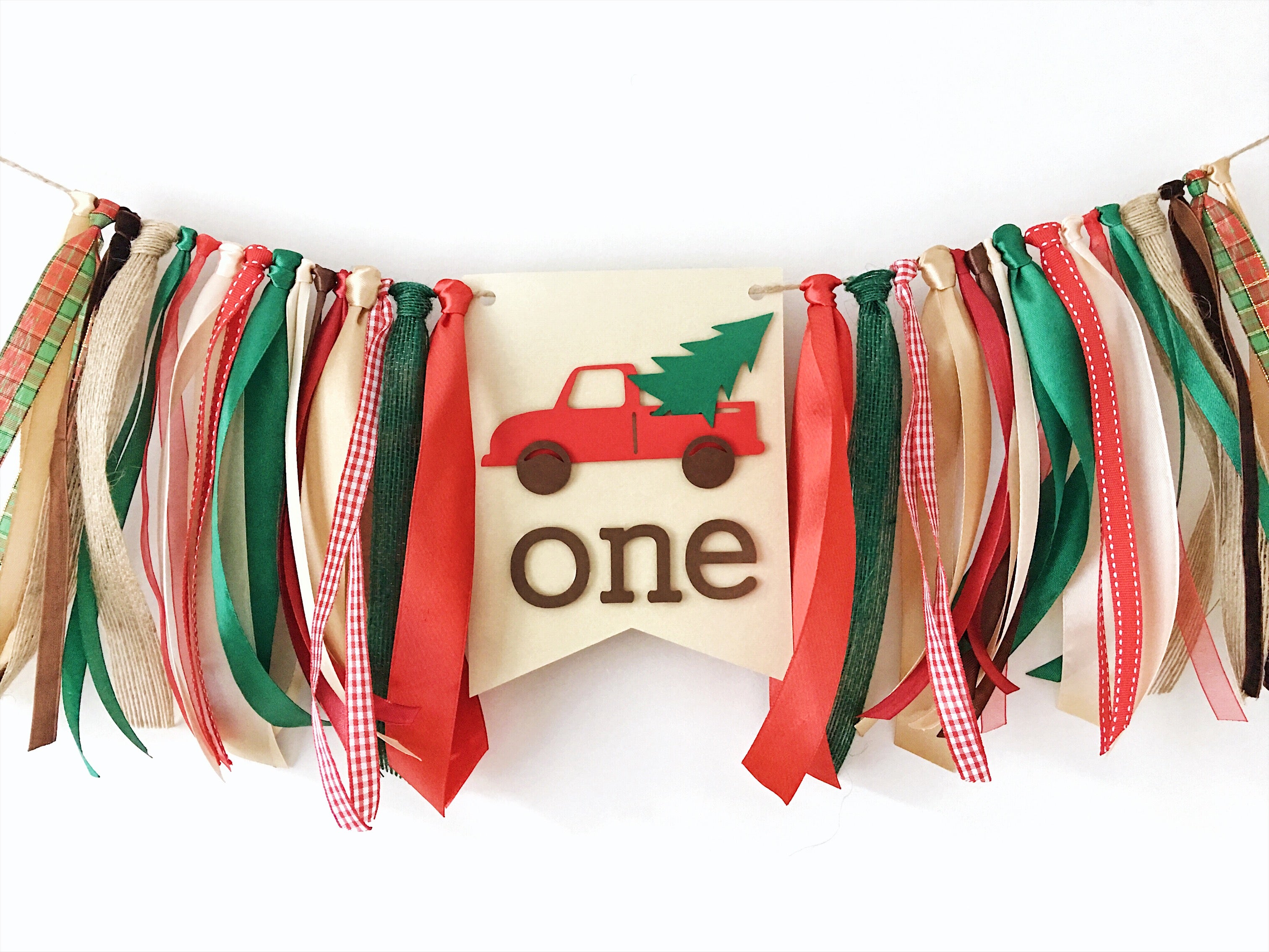 Christmas Red Truck highchair banner for baby's 1st birthday party and holiday photos