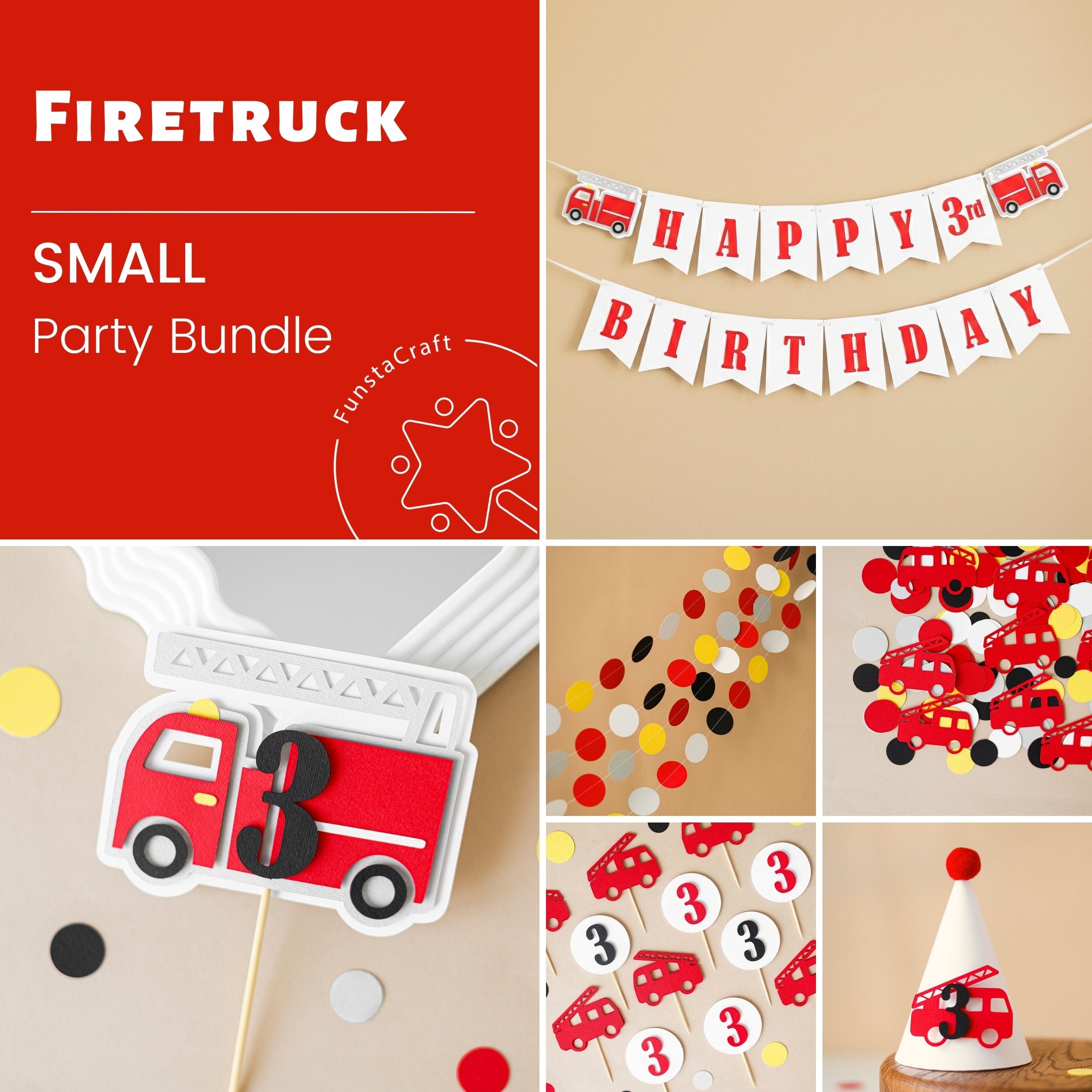 Firetruck Birthday Bundle - Little Fireman Party Decorations - Three Alarm Fire Theme
