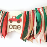 Christmas Red Truck highchair banner for baby's 1st birthday party and holiday photos