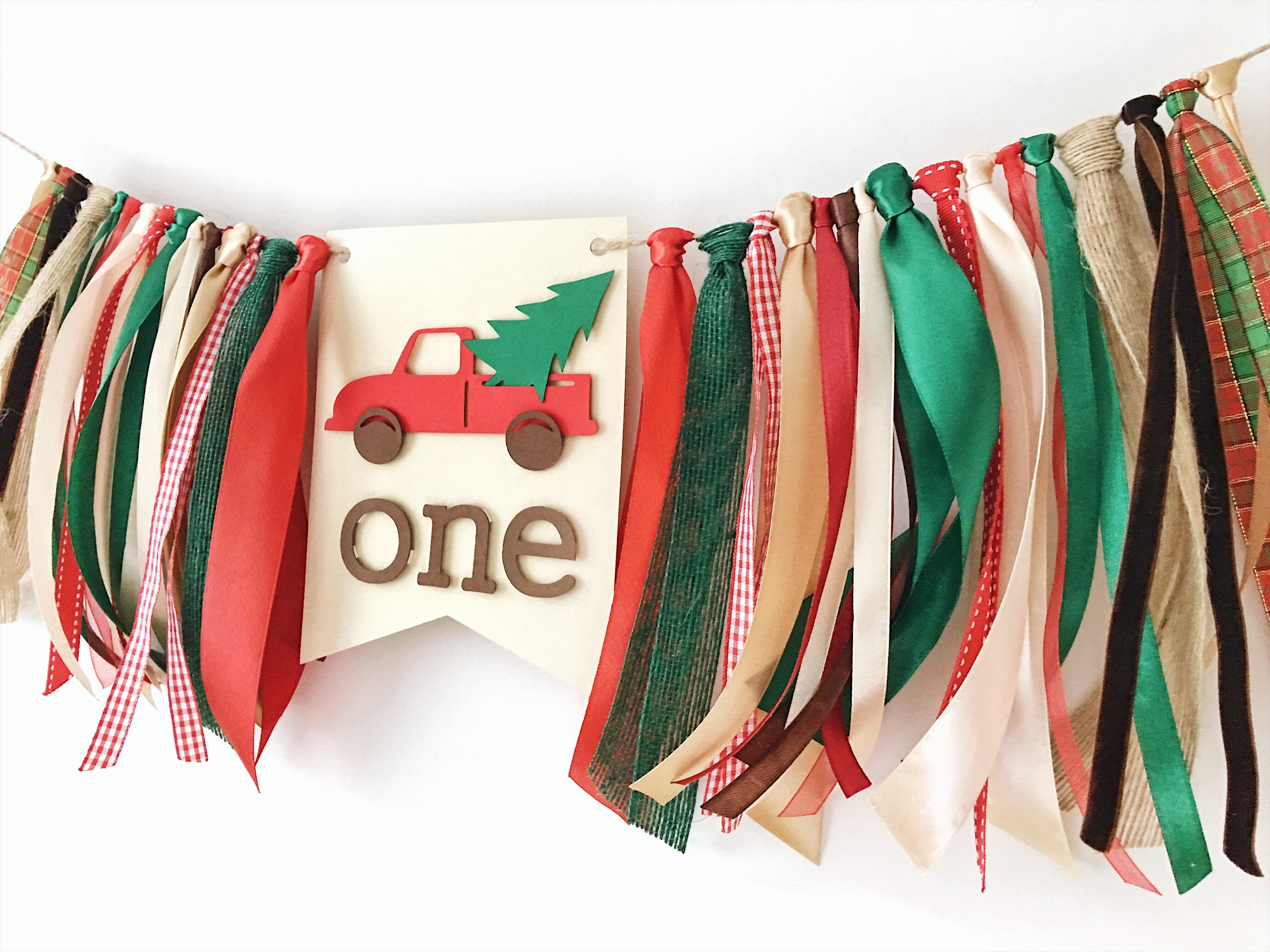 Christmas Red Truck highchair banner for baby's 1st birthday party and holiday photos