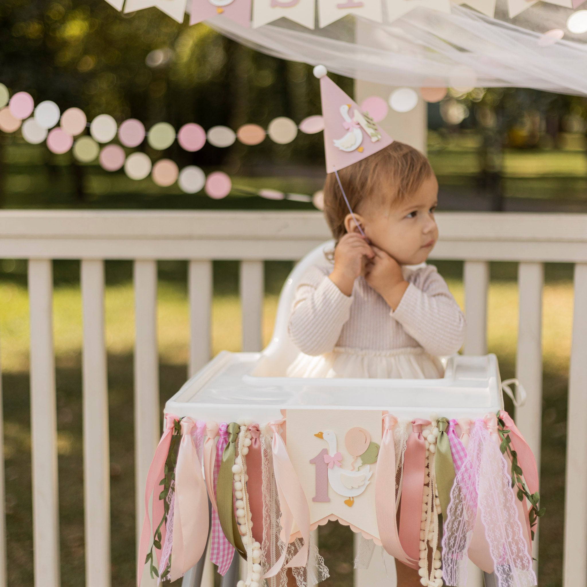 One Silly Goose High Chair Banner, Pink Goose 1st Birthday Decoration