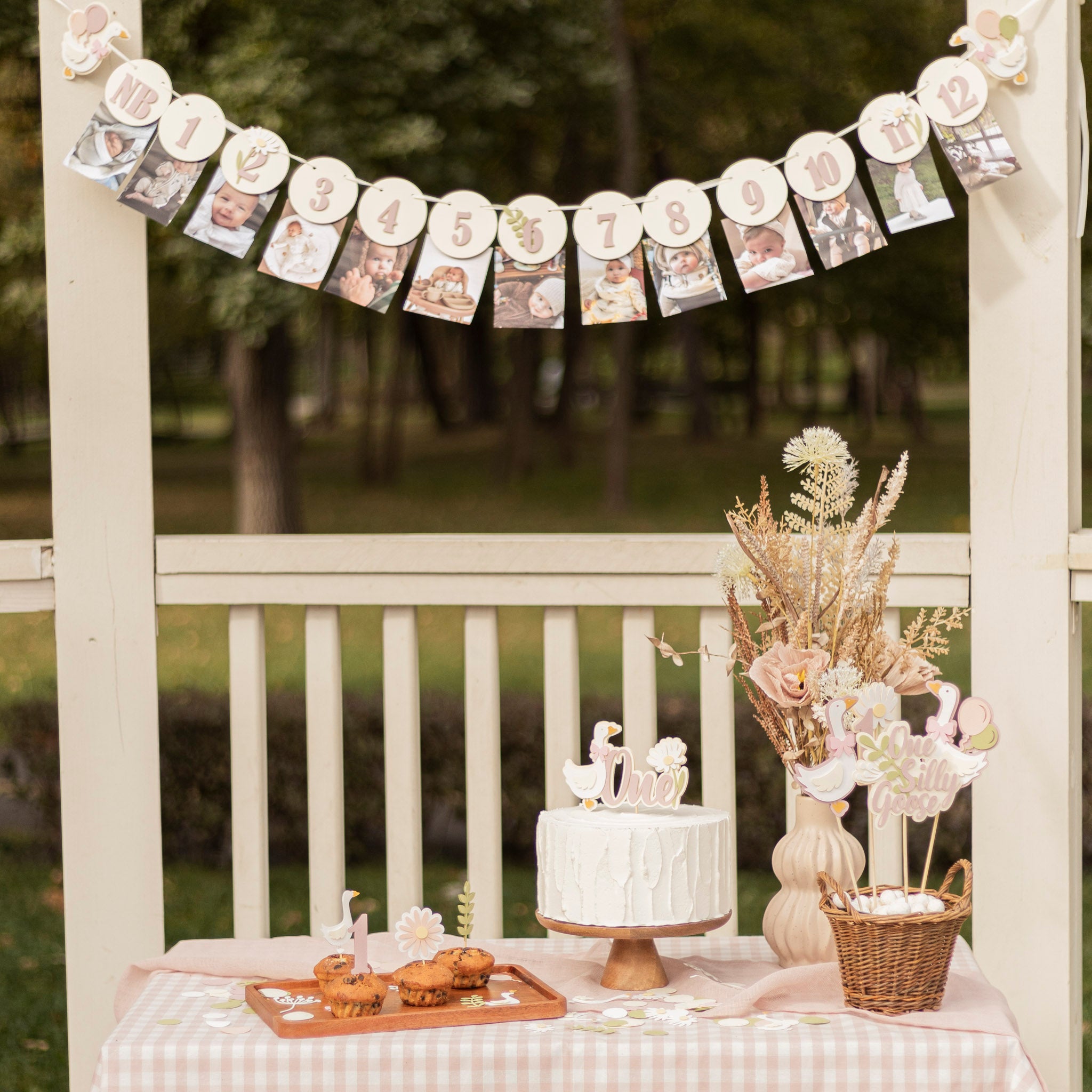 One Silly Goose High Chair Banner, Pink Goose 1st Birthday Decoration