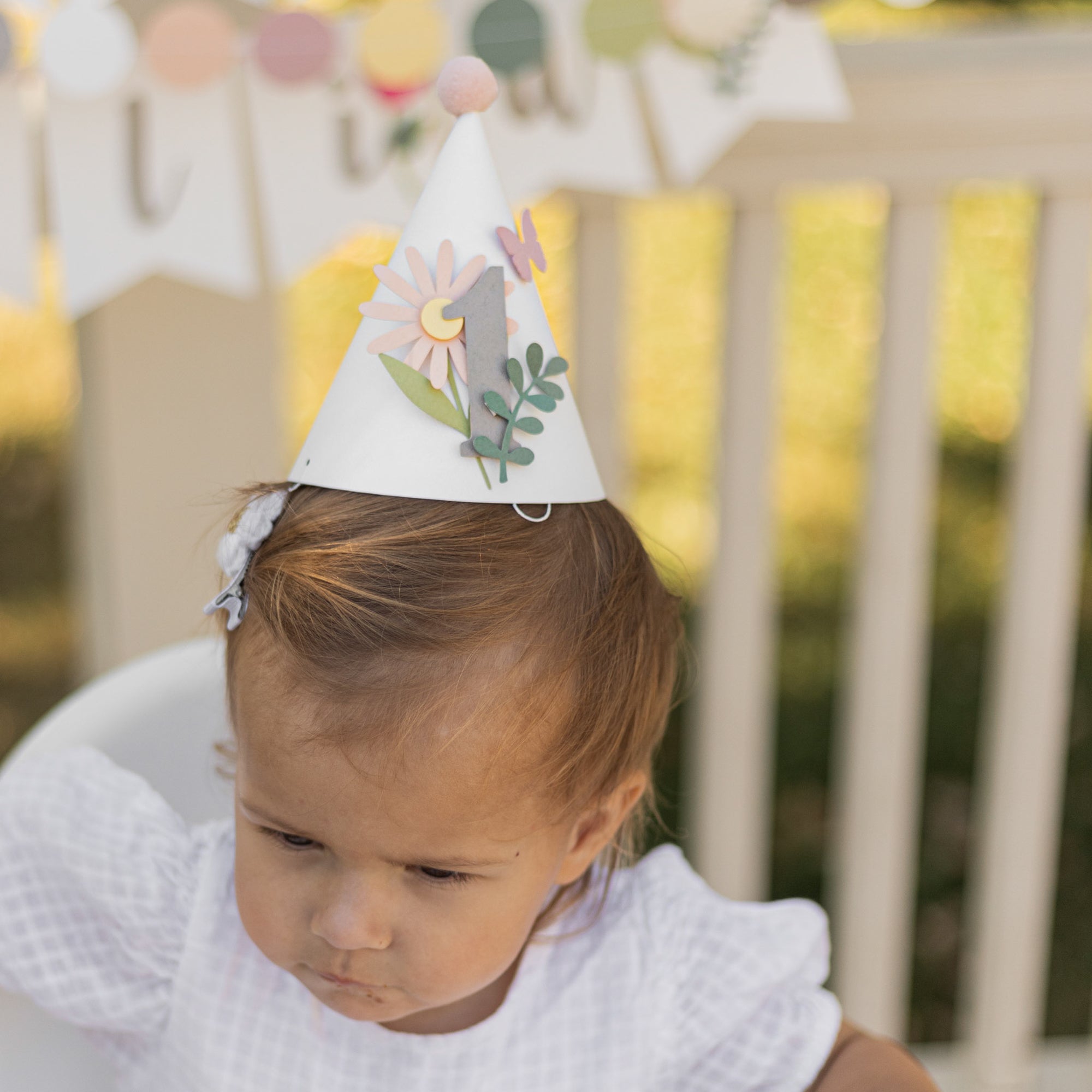 Wilfdlower One Party Hat, She is a Wildflower, Summer Birthday, Garden Party, Floral theme 