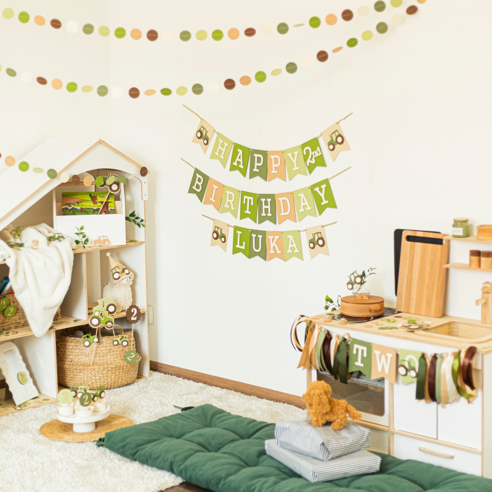 Tractor Birthday Garland - Green & Brown Farm Party Decorations