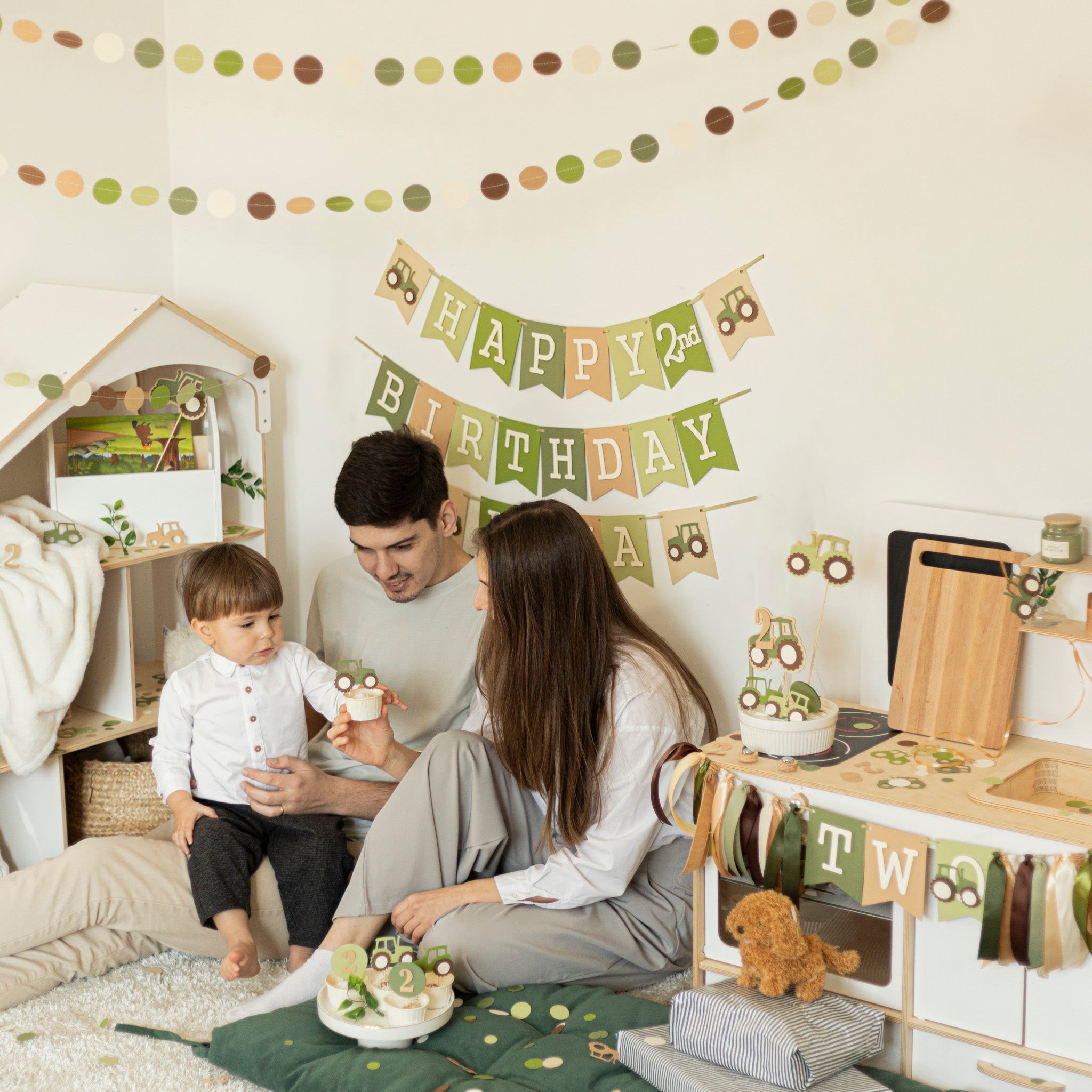 Tractor Birthday Garland - Green & Brown Farm Party Decorations