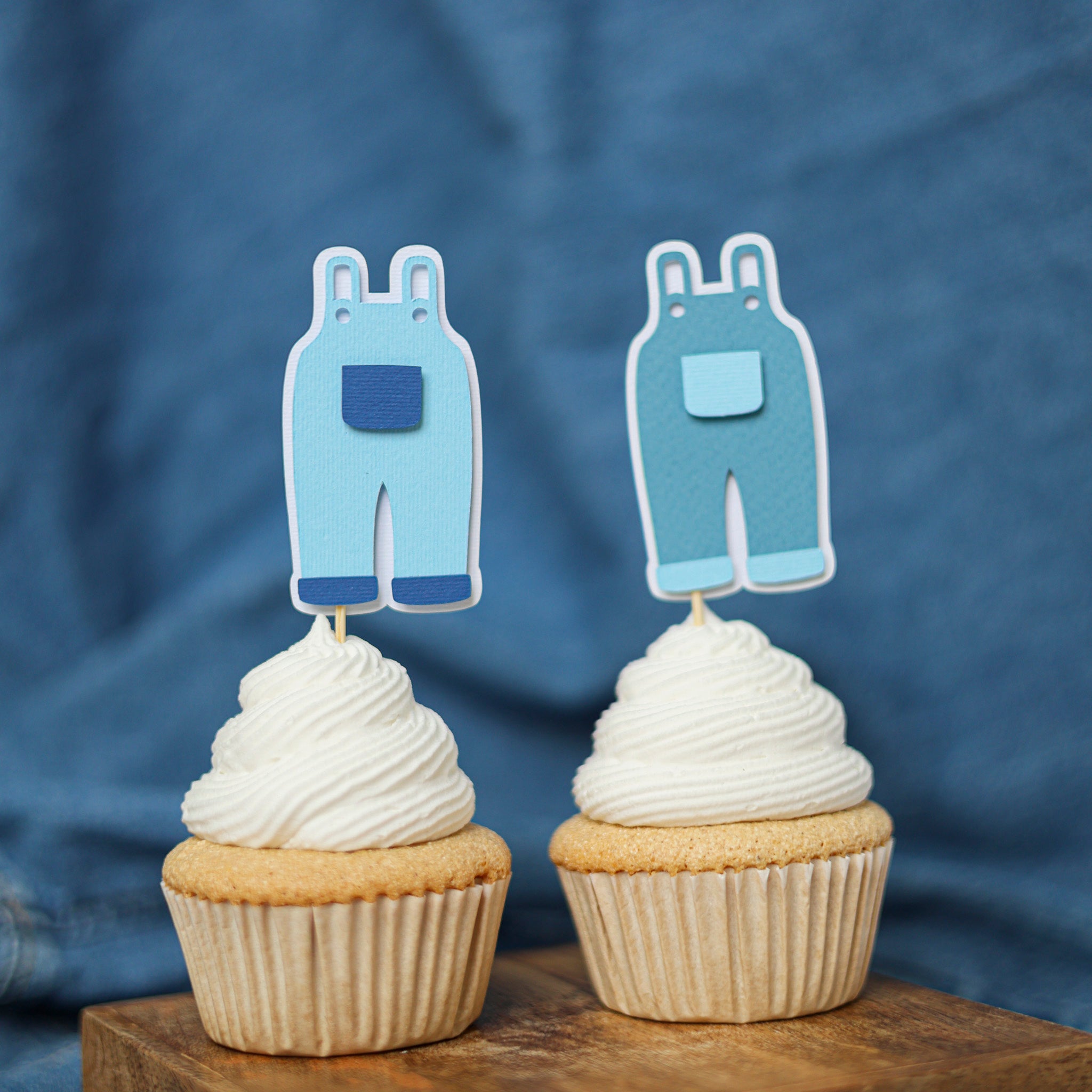 Blue Jean Cupcake Toppers - Denim Baby Shower Decorations