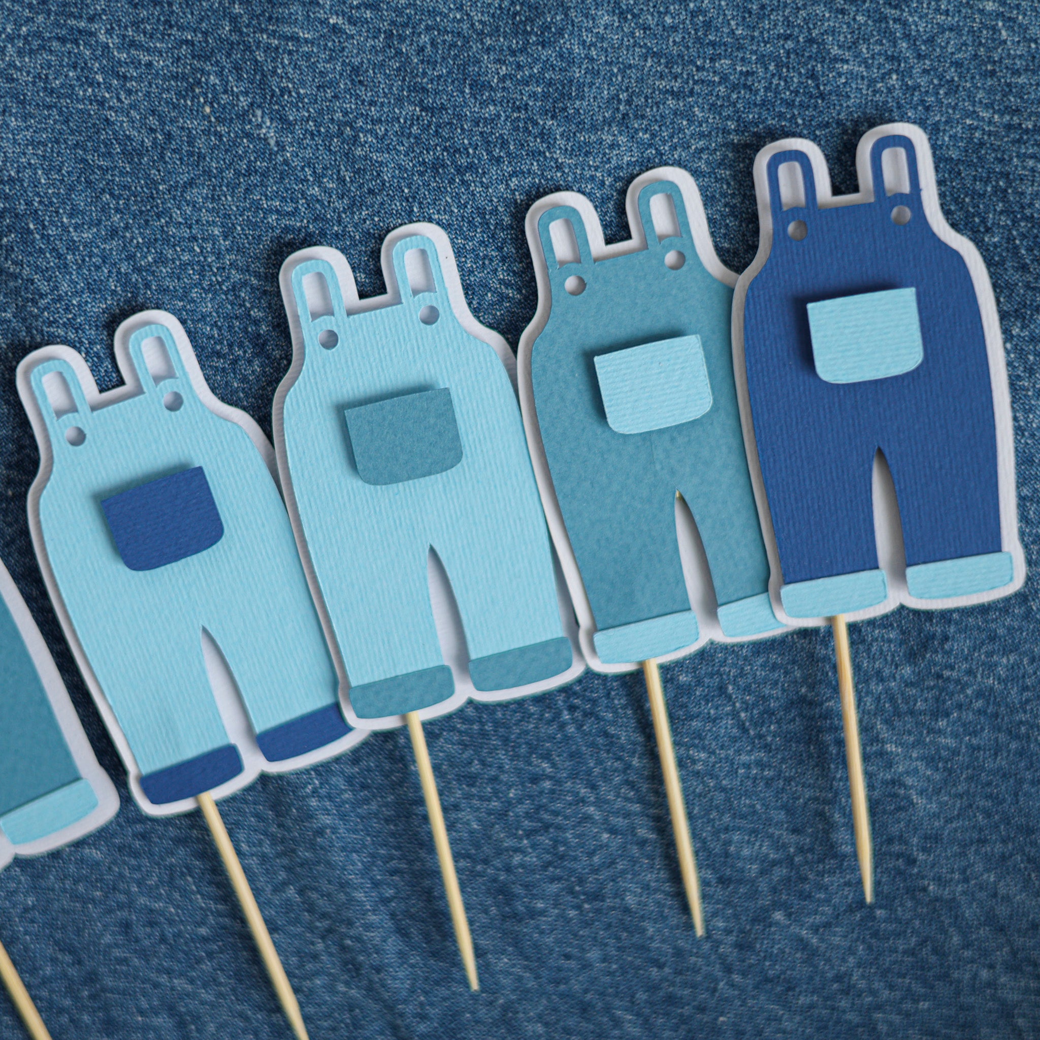 Blue Jean Cupcake Toppers - Denim Baby Shower Decorations