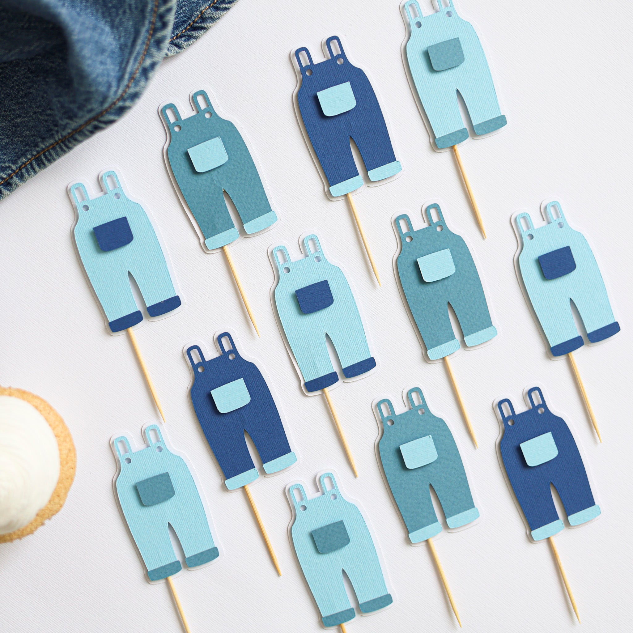 Blue Jean Cupcake Toppers - Denim Baby Shower Decorations
