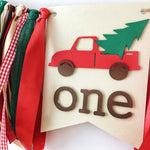Christmas Red Truck highchair banner for baby's 1st birthday party and holiday photos