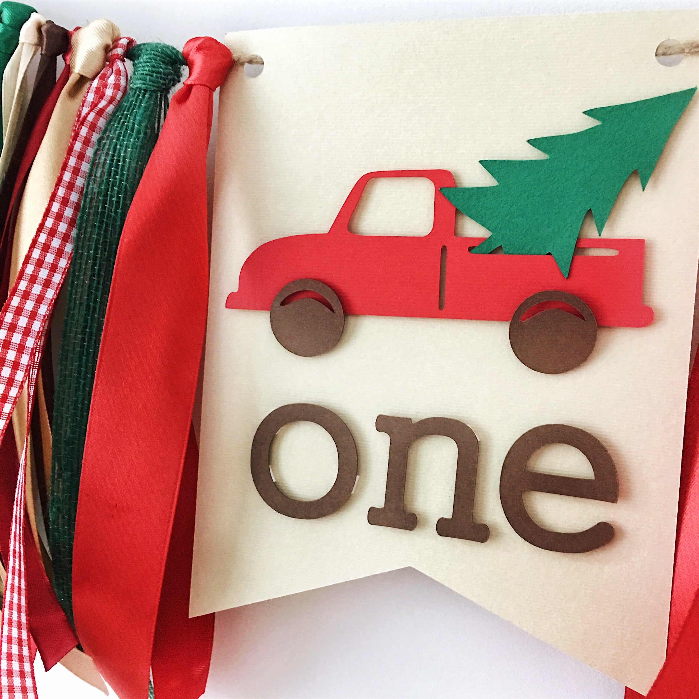 Christmas Red Truck highchair banner for baby's 1st birthday party and holiday photos